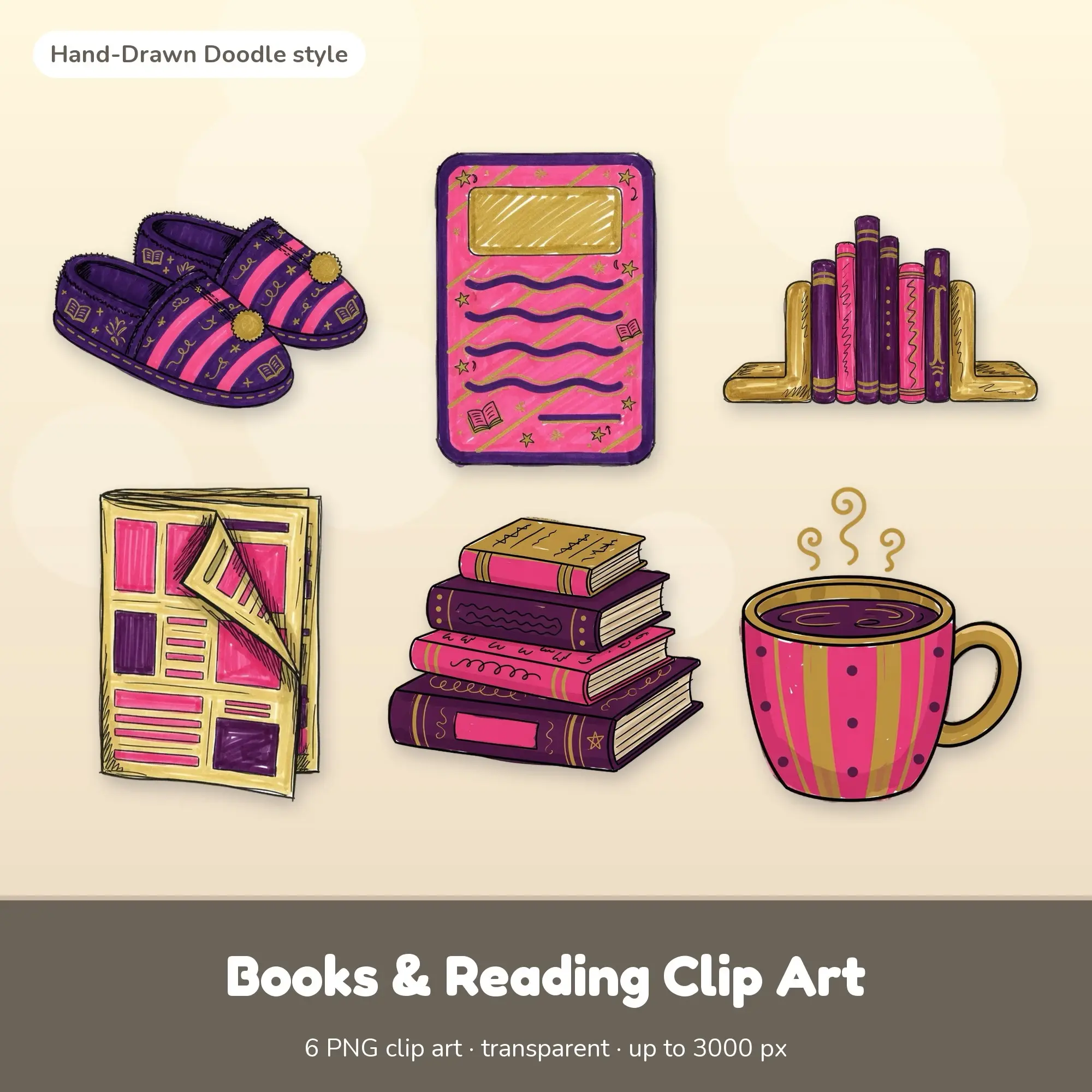 Books & Reading Clip Art - 6 Doodle PNGs: Reading Slippers preview