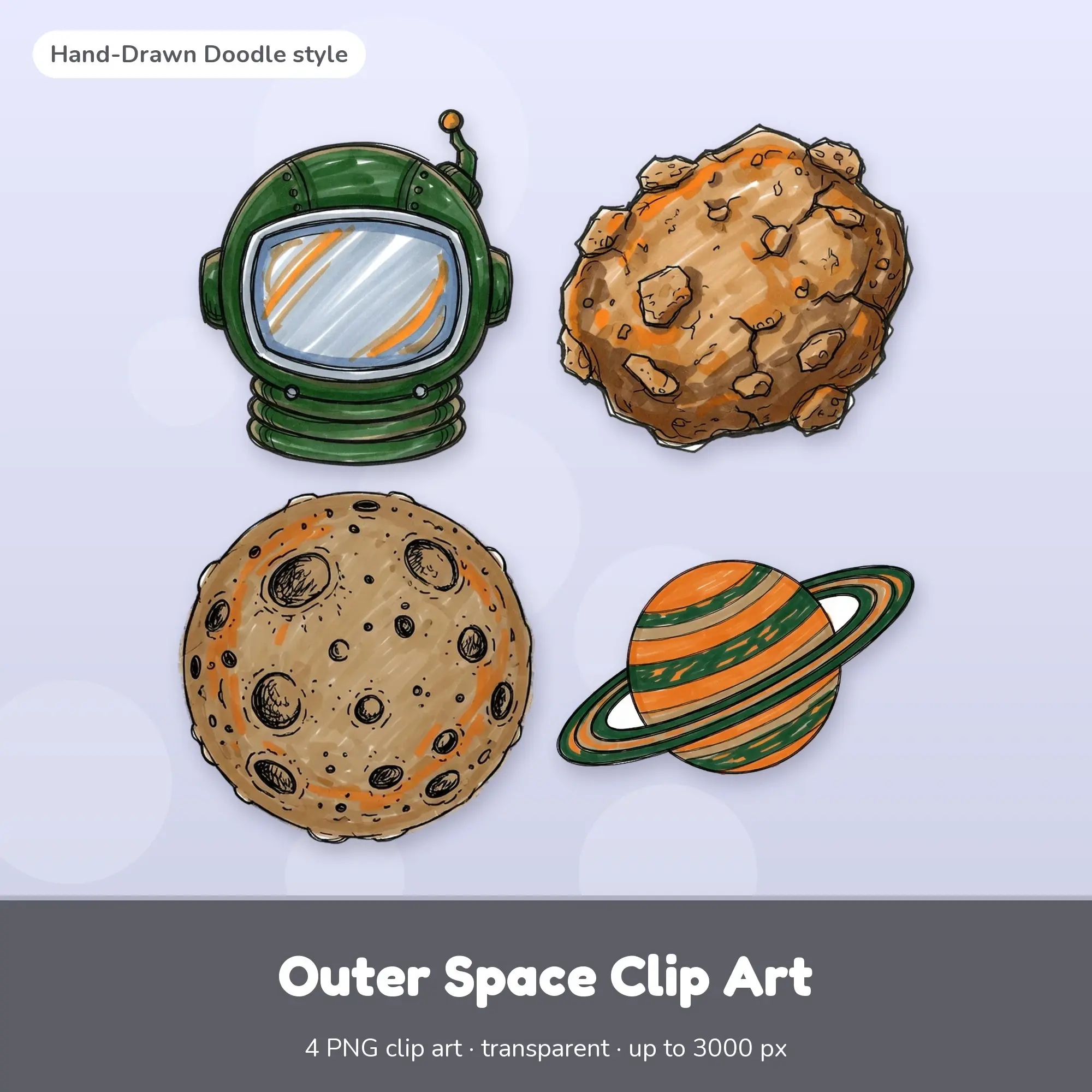 Outer Space Clip Art - 4 Doodle PNGs: Astronaut Helmet preview
