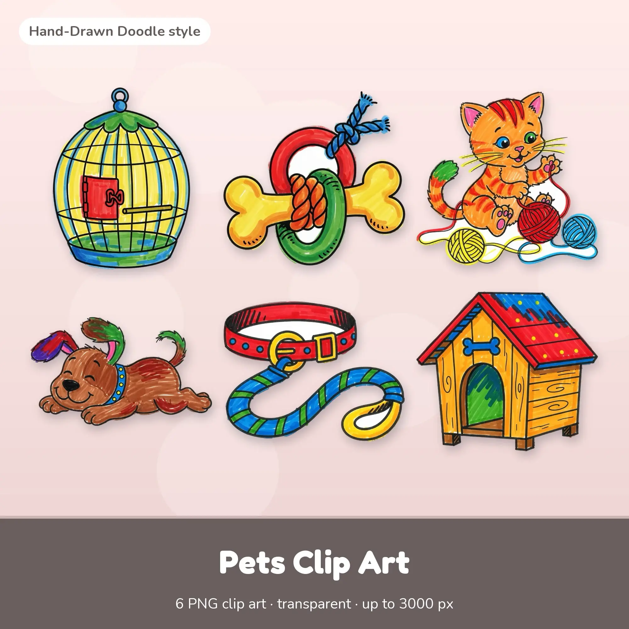 Transparent Pets Clip Art - Bird Cage & Chew Toy (Hand-Drawn Doodle) preview