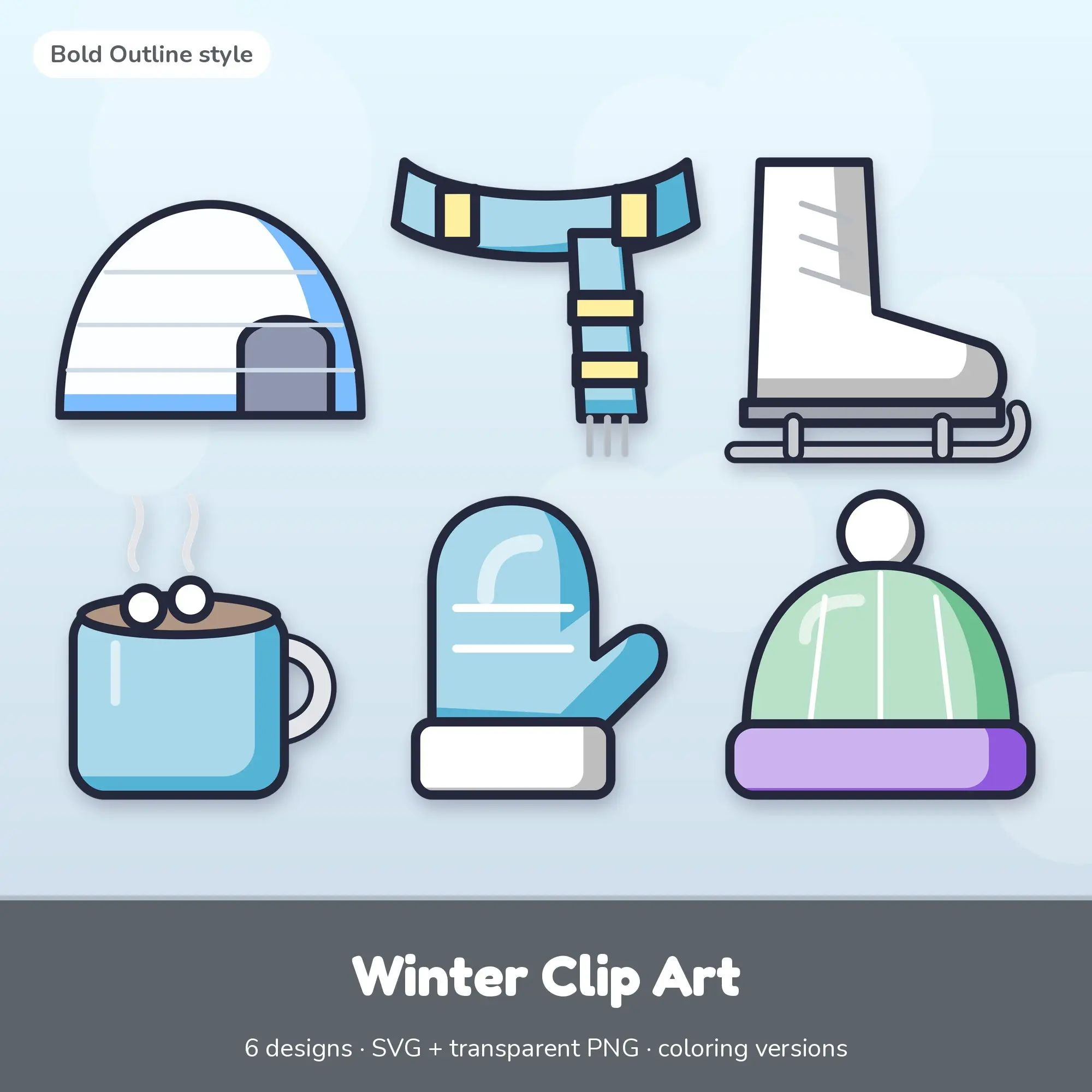 6 Winter Clip Art Vectors - Igloo, Scarf, Ice Skate preview