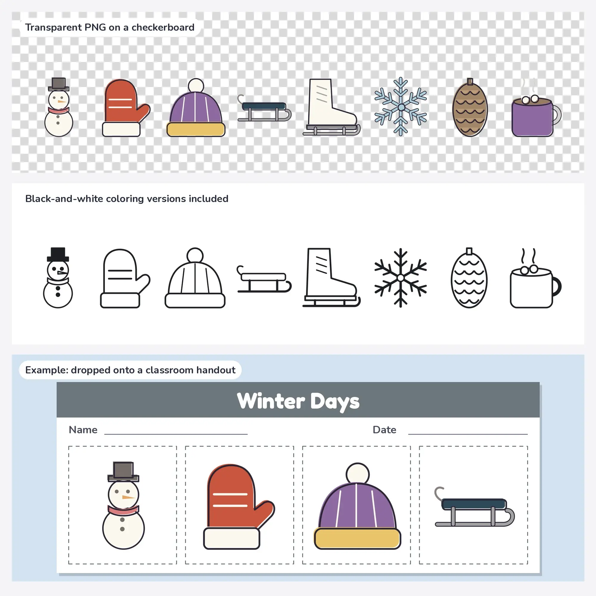 Vintage Retro Print Winter Clipart - 8 SVG and PNG, preview 2 of 2
