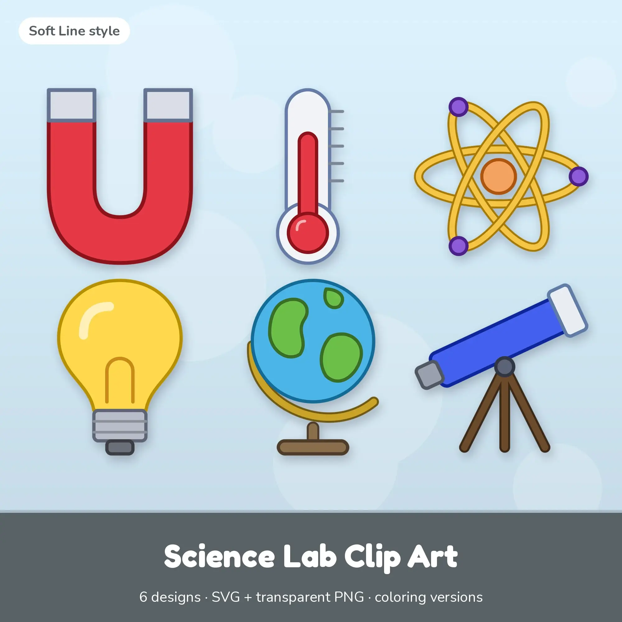Magnet & Thermometer Science Lab Clip Art, Soft Line SVG PNG Set preview