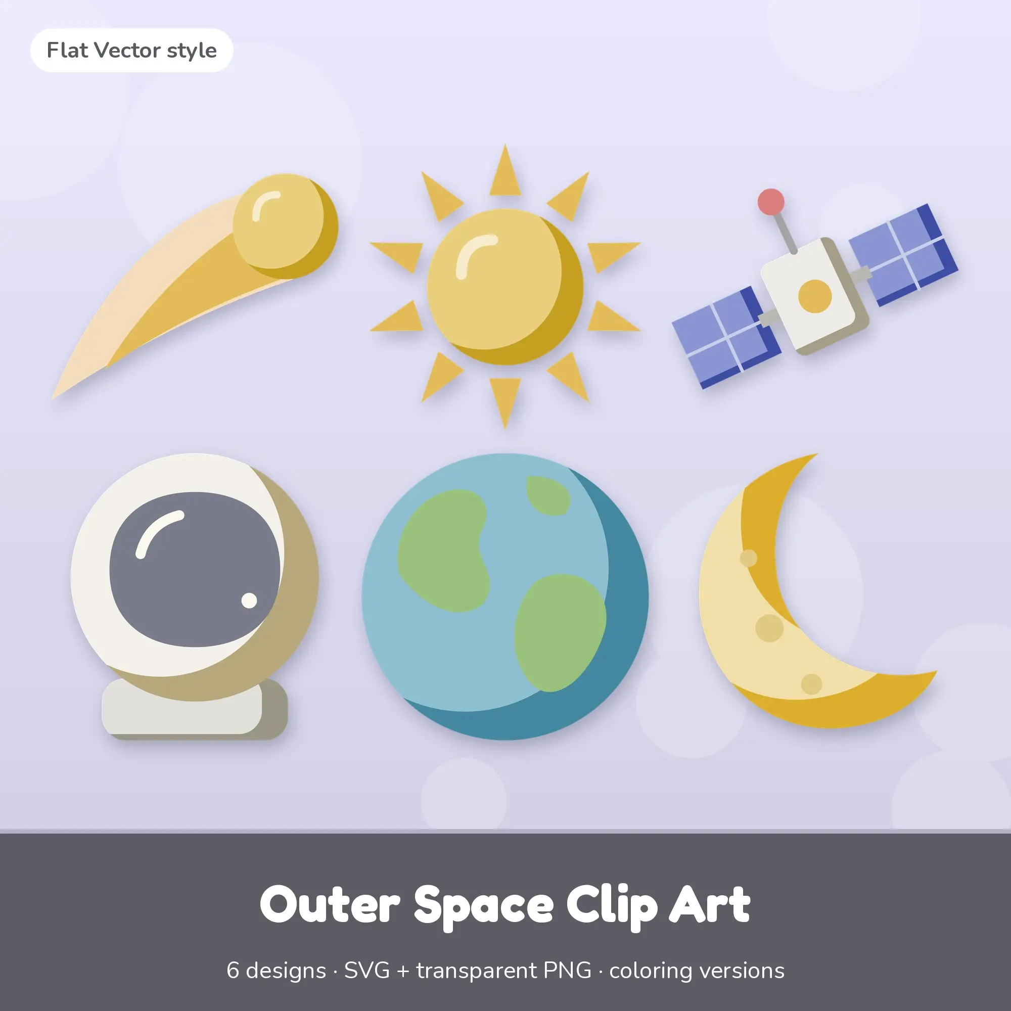 Vintage Flat Vector Outer Space Clipart - 6 SVG and PNG preview