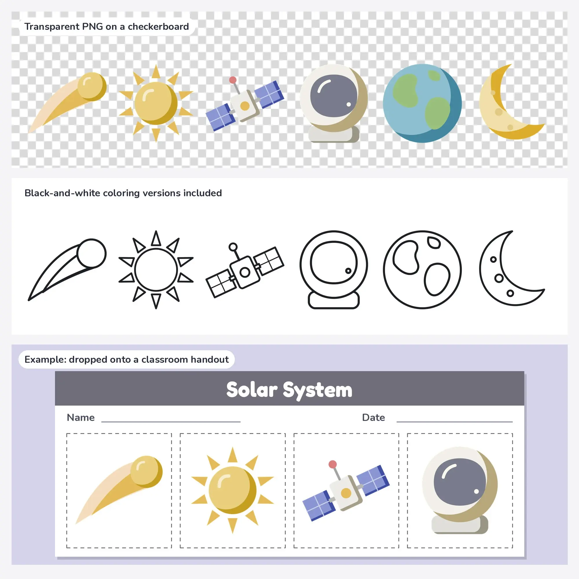 Vintage Flat Vector Outer Space Clipart - 6 SVG and PNG, preview 2 of 2