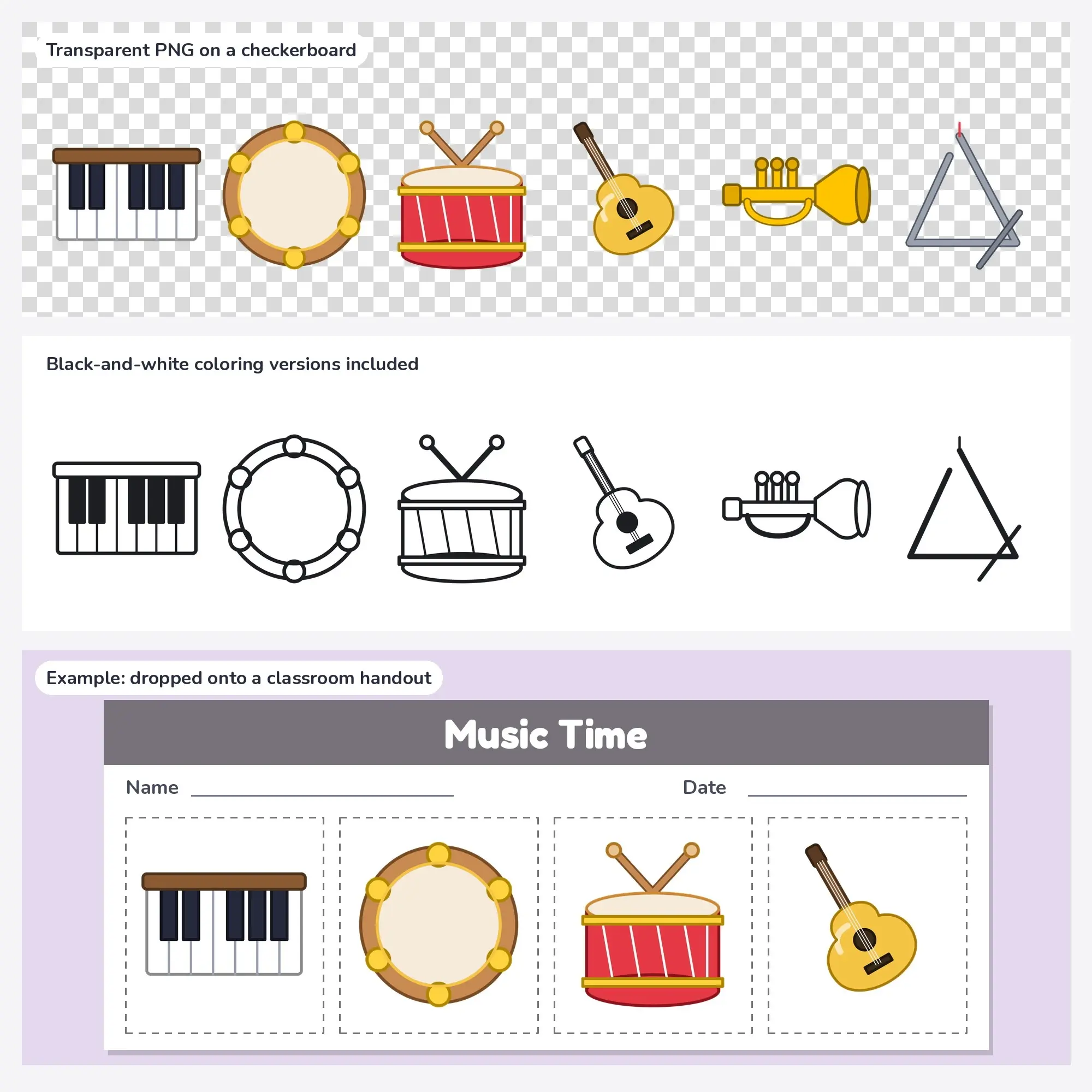 Soft Line Music Class Clipart Set: 6 Vector Designs, SVG PNG, preview 2 of 2