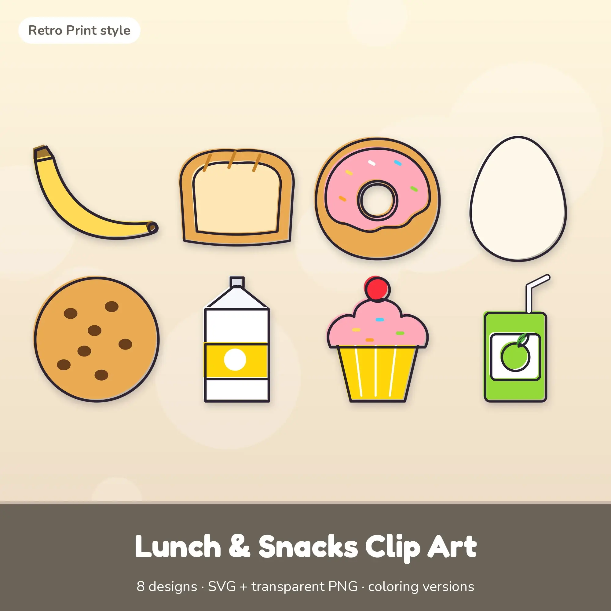 Lunch & Snacks Vector Clipart Bundle: Banana, Bread Loaf + 6 More preview