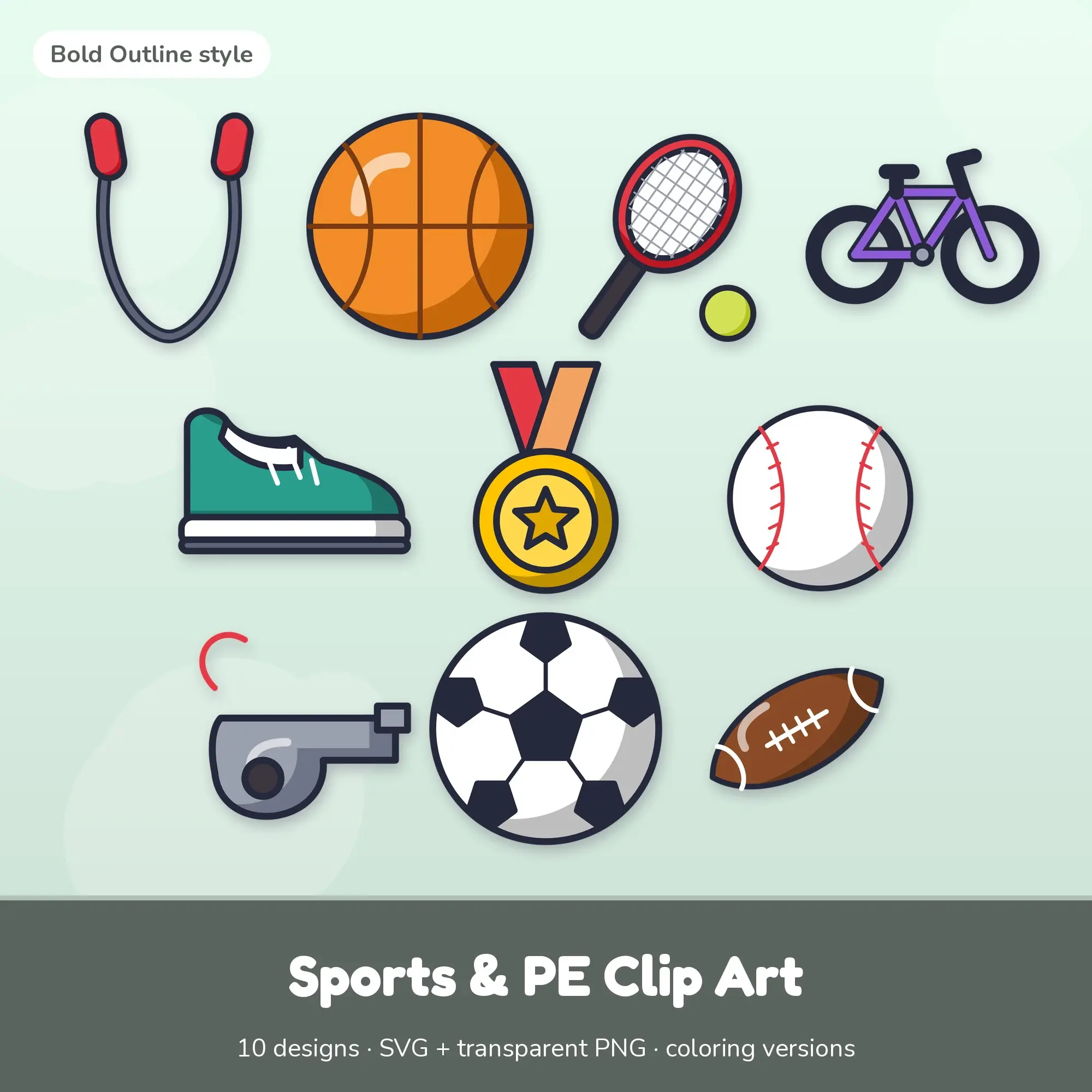 Sports & PE Vector Clipart Bundle: Jump Rope, Basketball + 8 More preview