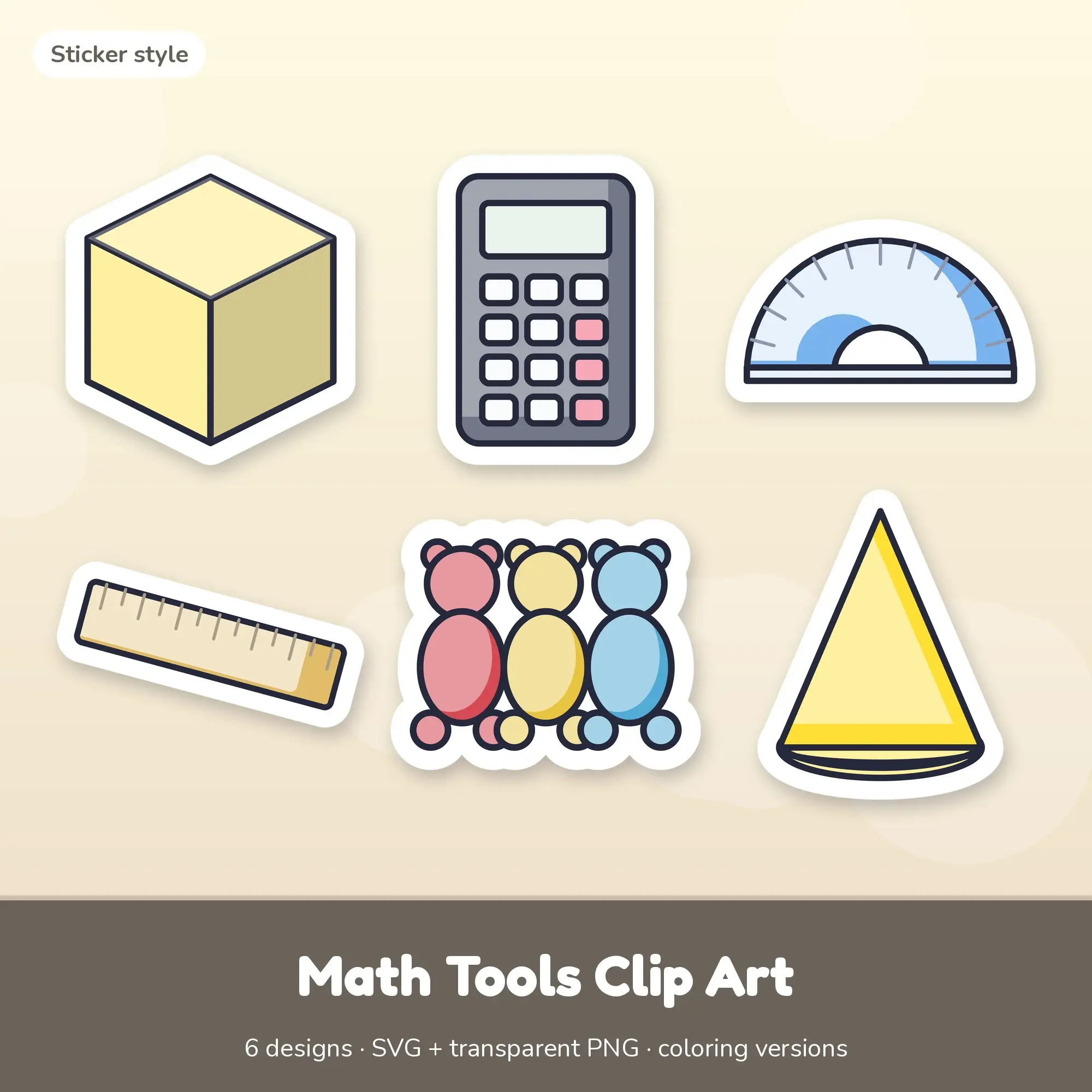 Math Tools Clip Art SVG & PNG - Cube, Calculator & More (Sticker) preview