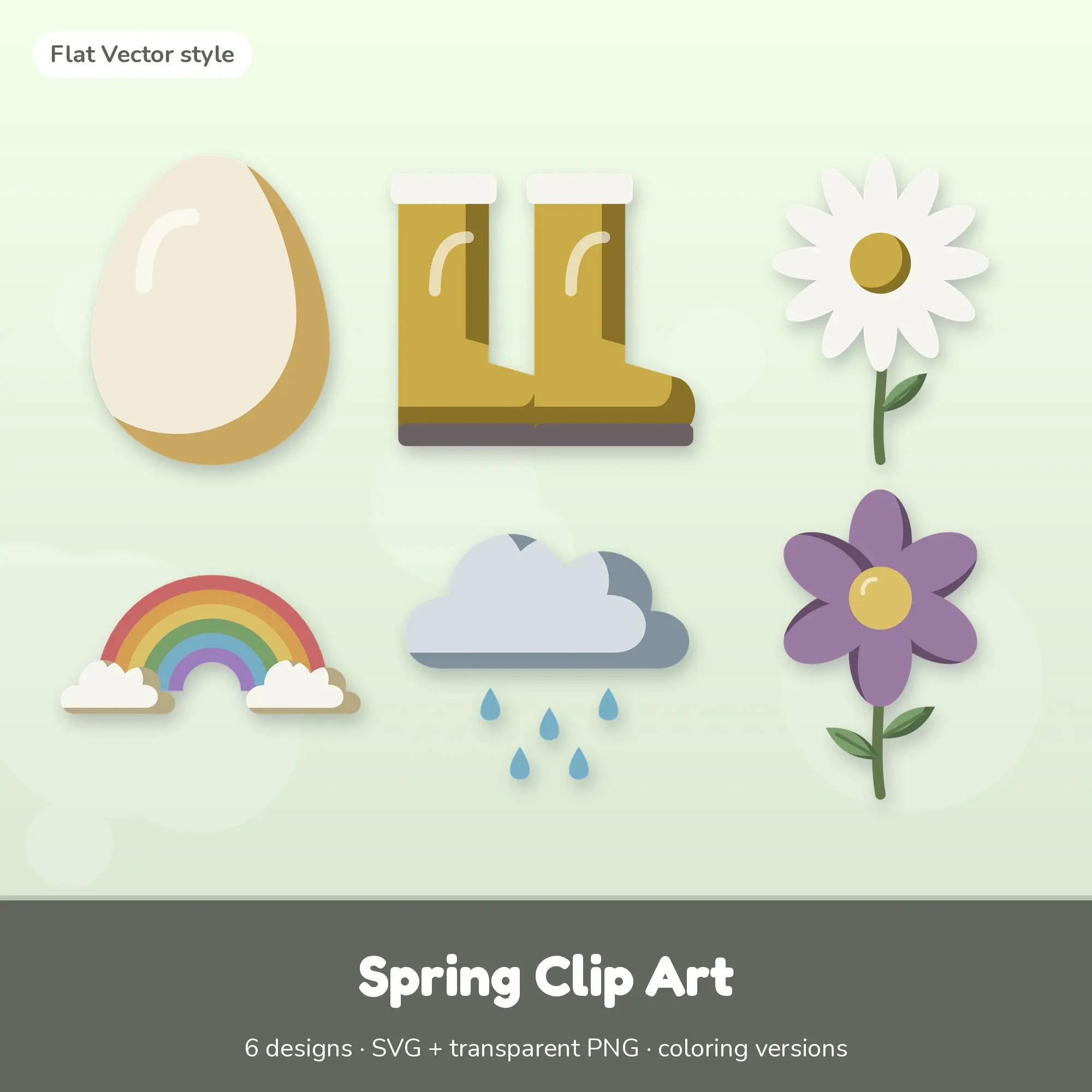 Egg & Rain Boots Spring Clip Art, Flat Vector SVG PNG Set preview