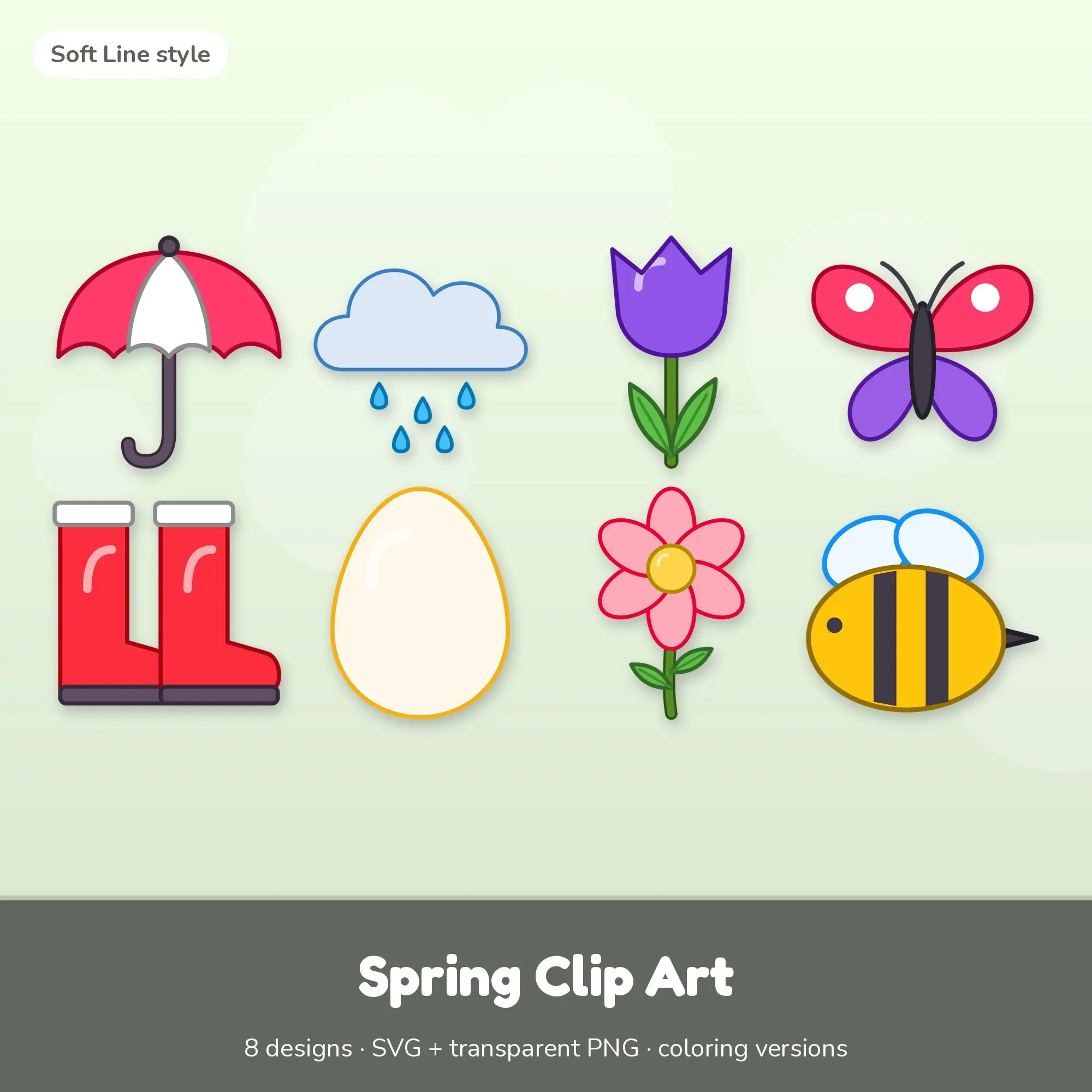 Spring Vector Clipart Bundle: Umbrella, Rain Cloud + 6 More preview