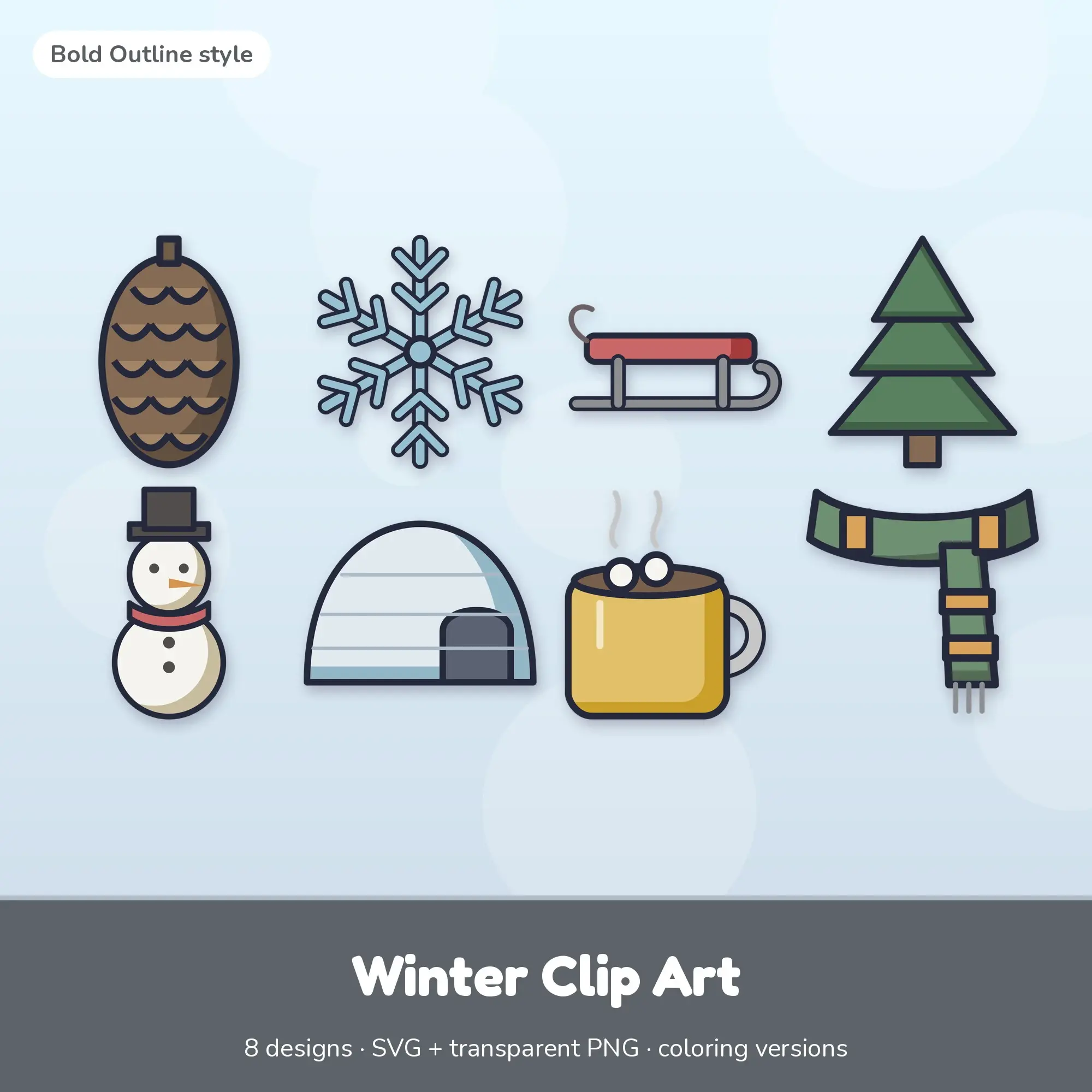 Muted Earthy Winter Clip Art - 8 SVG + PNG Designs preview