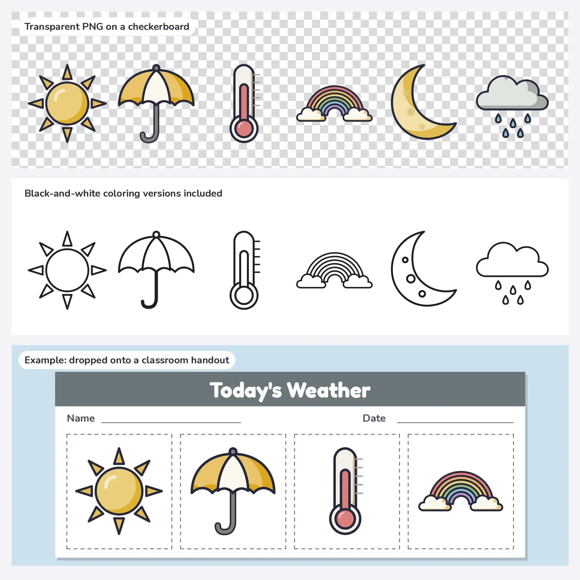 Weather Vector Clipart Bundle: Sun, Umbrella + 4 More, preview 2 of 2