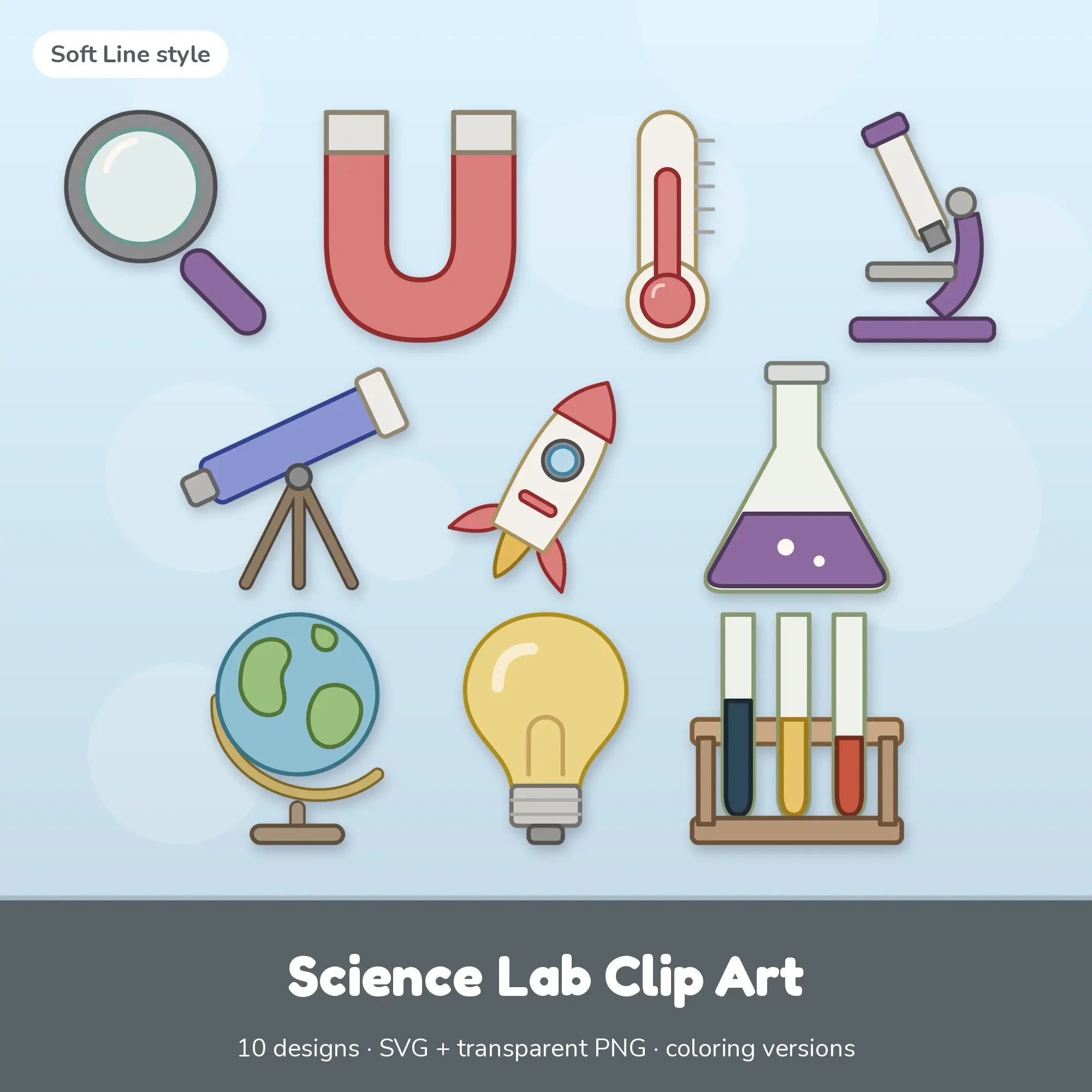 Science Lab Vector Clipart Bundle: Magnifying Glass, Magnet + 8 More preview