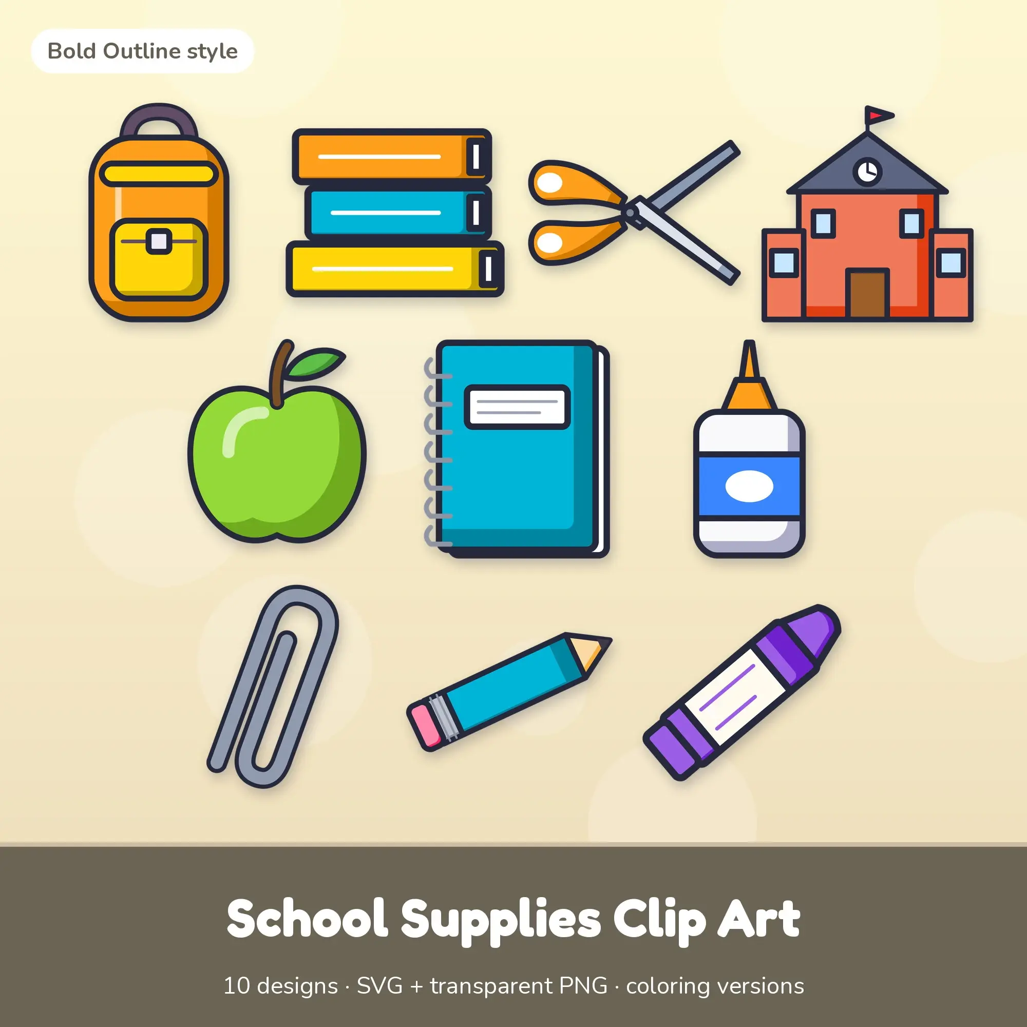 Vivid Pop School Supplies Clip Art - 10 SVG + PNG Designs preview