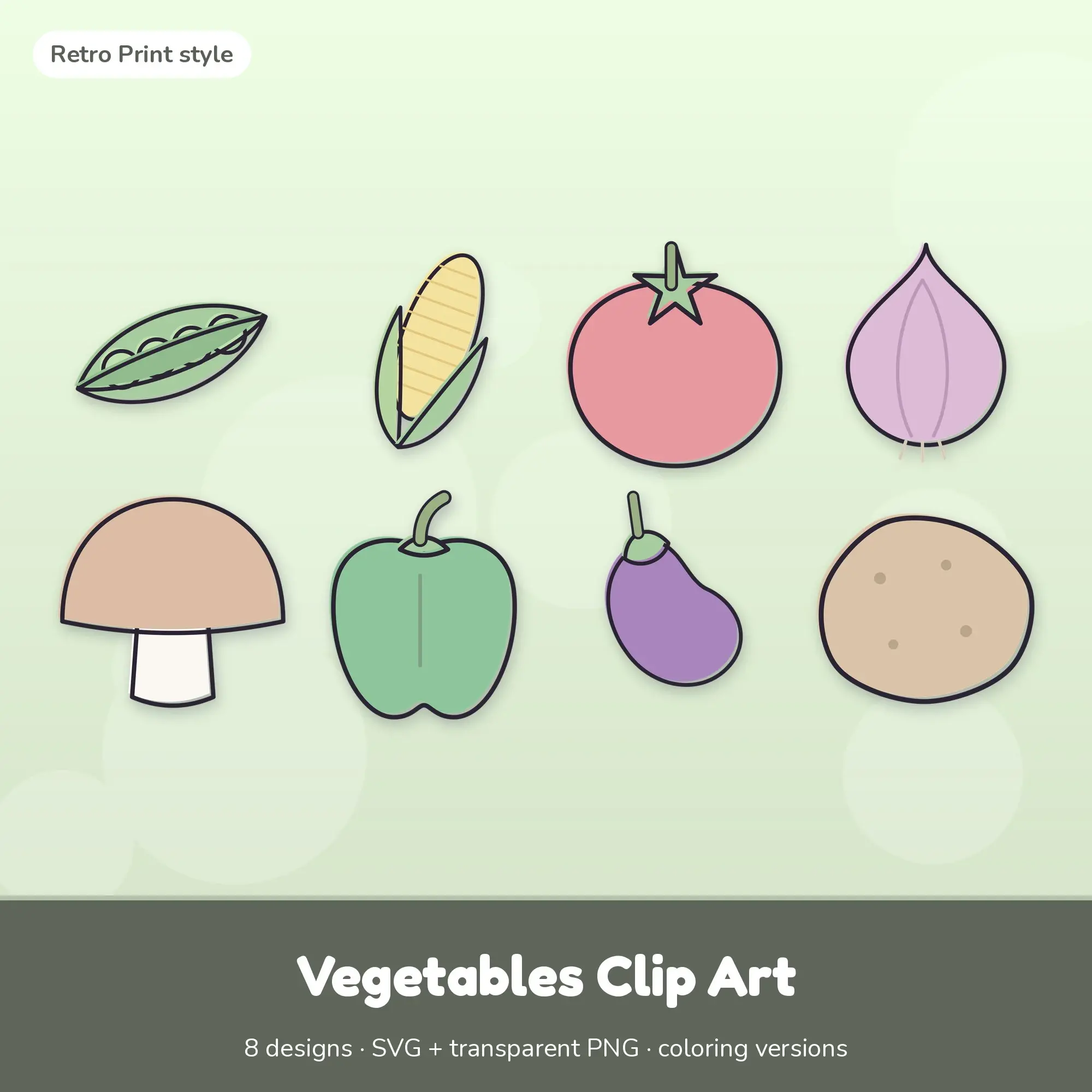 Vegetables Vector Clipart Bundle: Pea Pod, Corn + 6 More preview