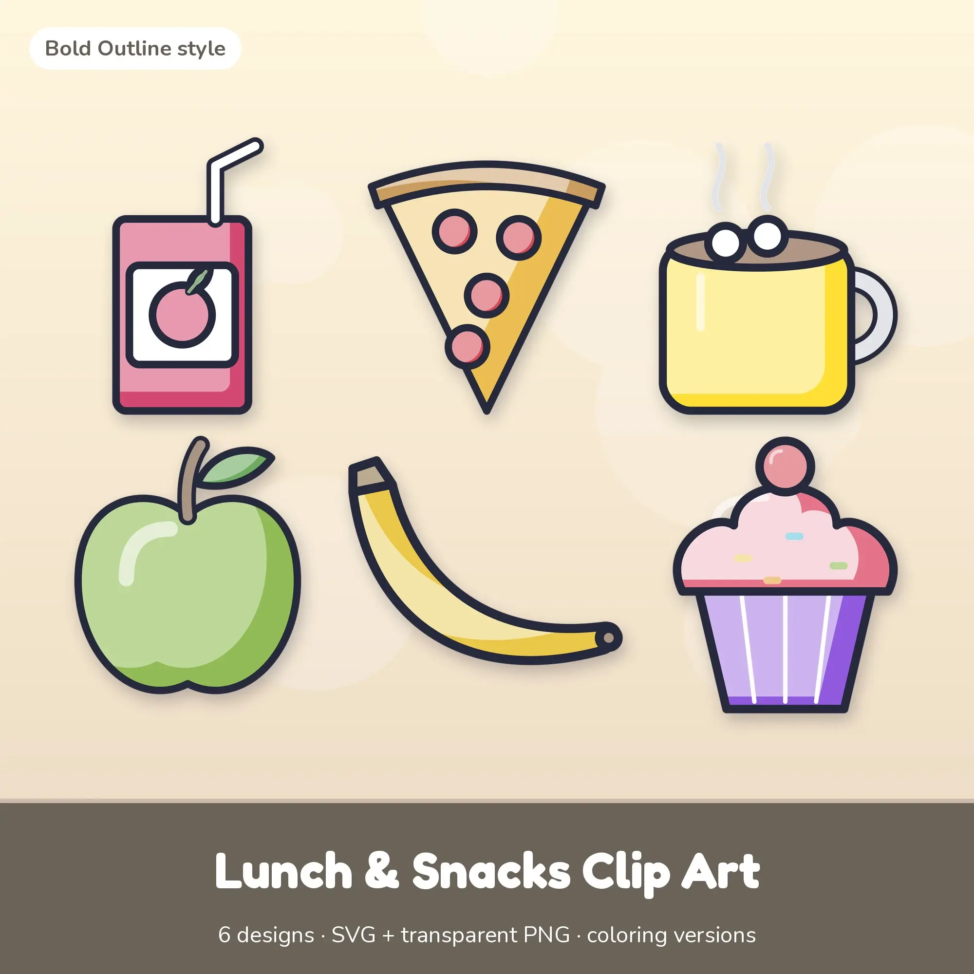 Soft Pastel Lunch & Snacks Clip Art - 6 SVG + PNG Designs preview