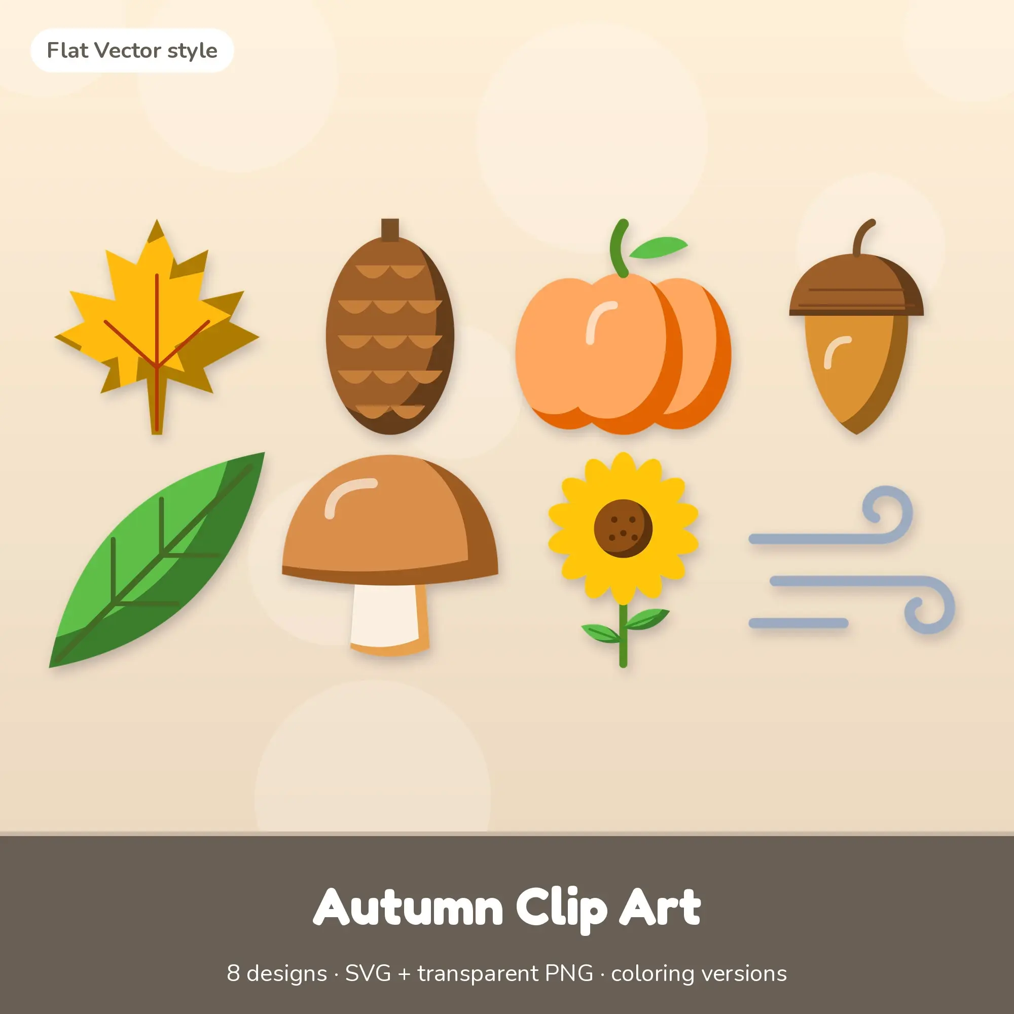 Vivid Pop Autumn Clip Art - 8 SVG + PNG Designs preview