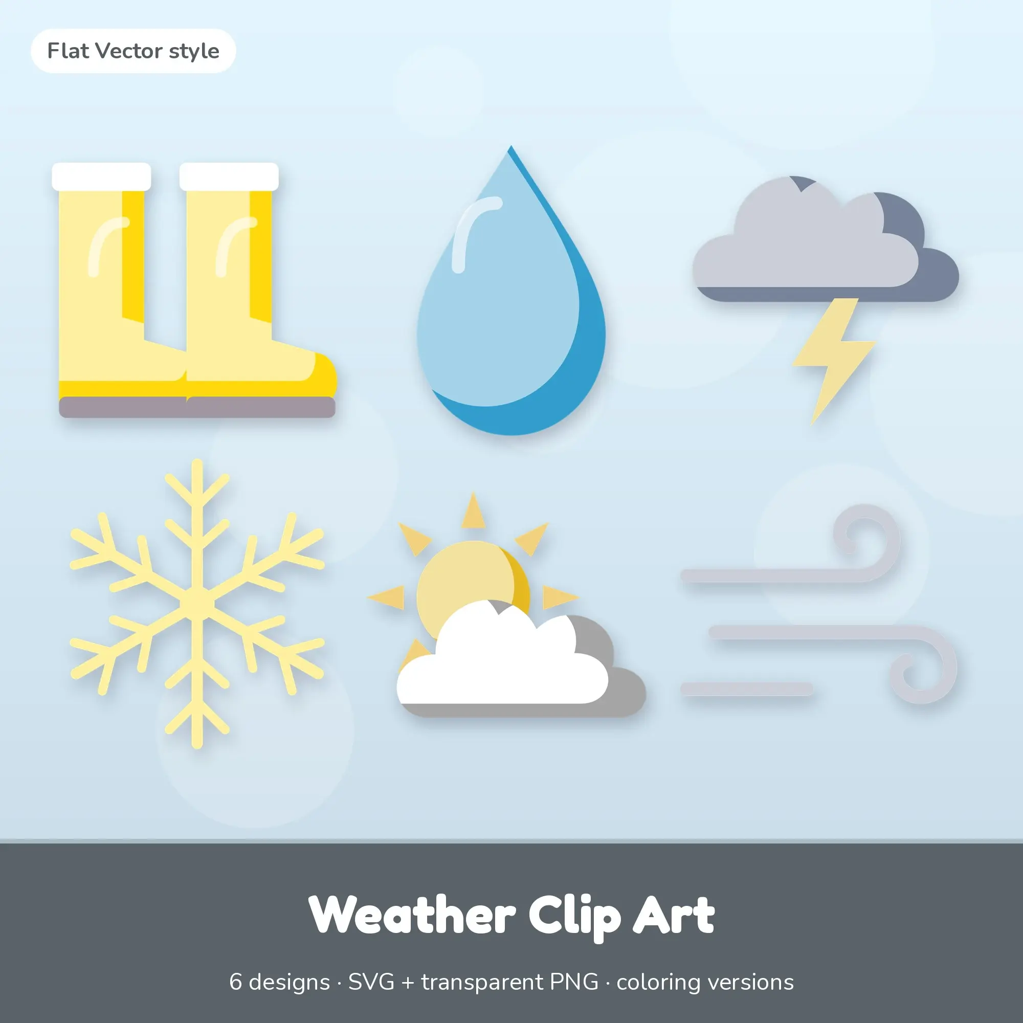 Weather Vector Clipart Bundle: Rain Boots, Raindrop + 4 More preview