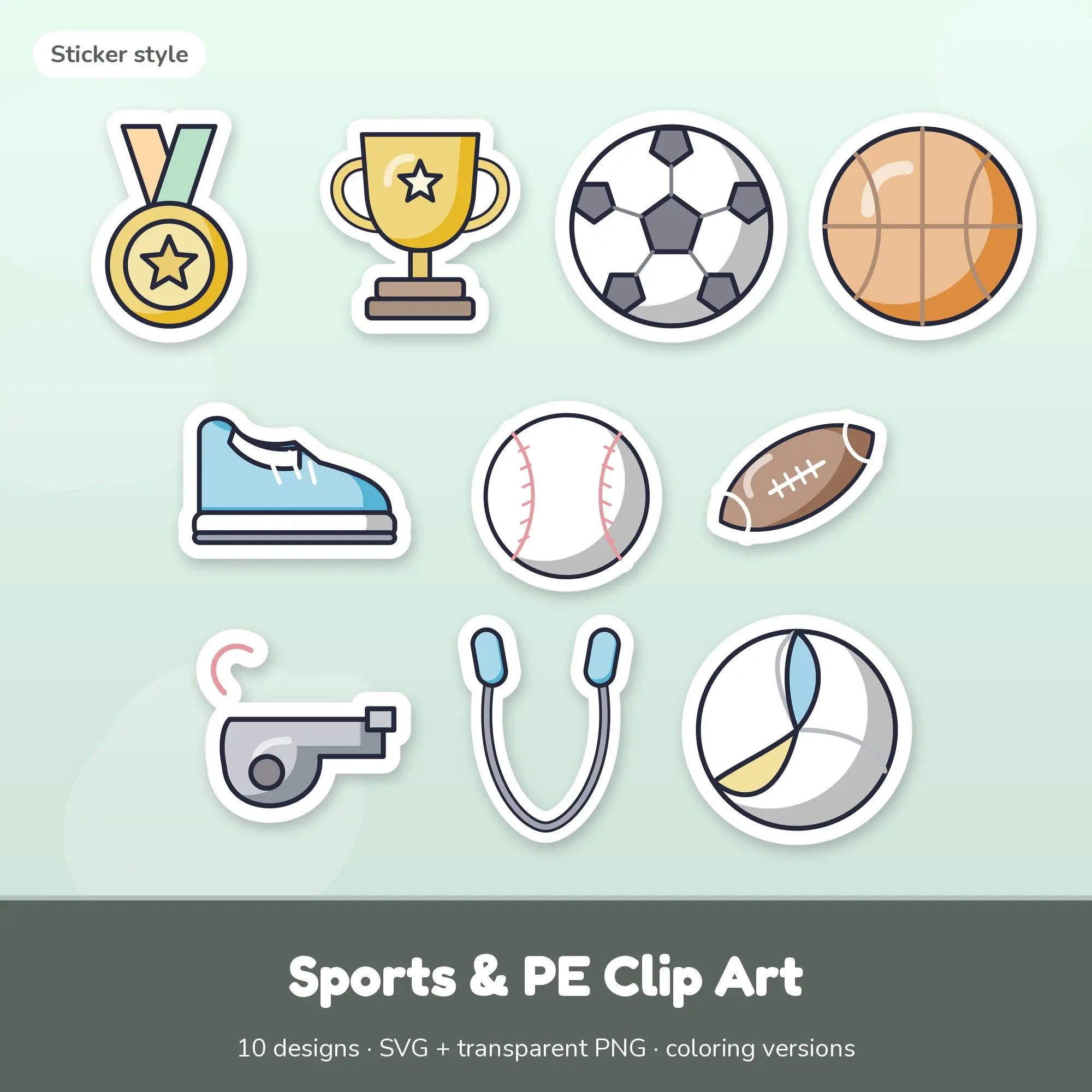 Soft Pastel Sticker Sports & PE Clipart - 10 SVG and PNG preview