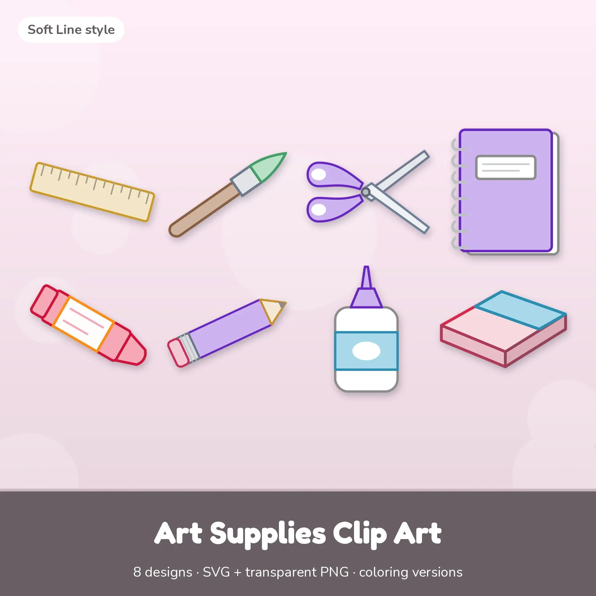 Soft Pastel Soft Line Art Supplies Clipart - 8 SVG and PNG preview