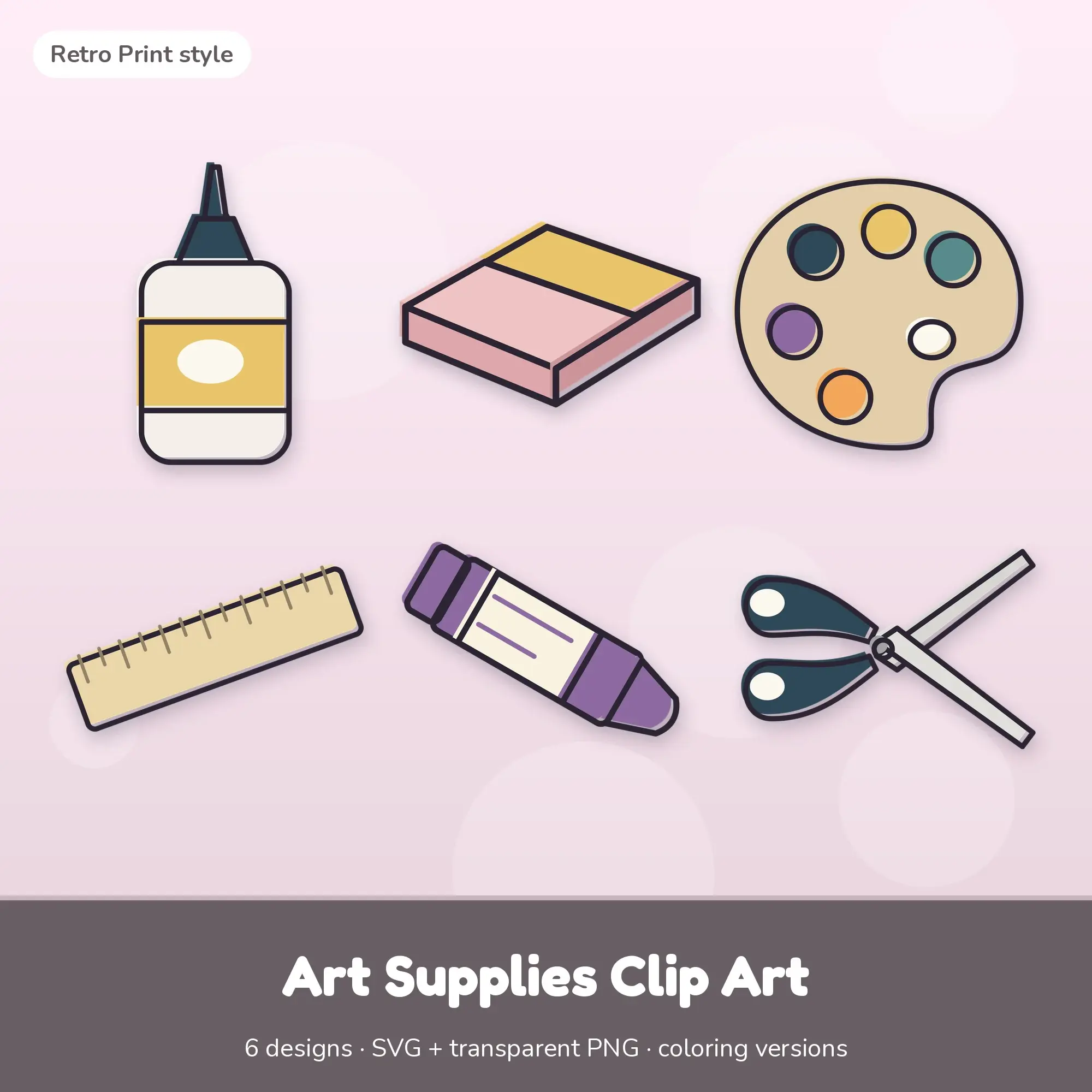 Vintage Retro Print Art Supplies Clipart - 6 SVG and PNG preview