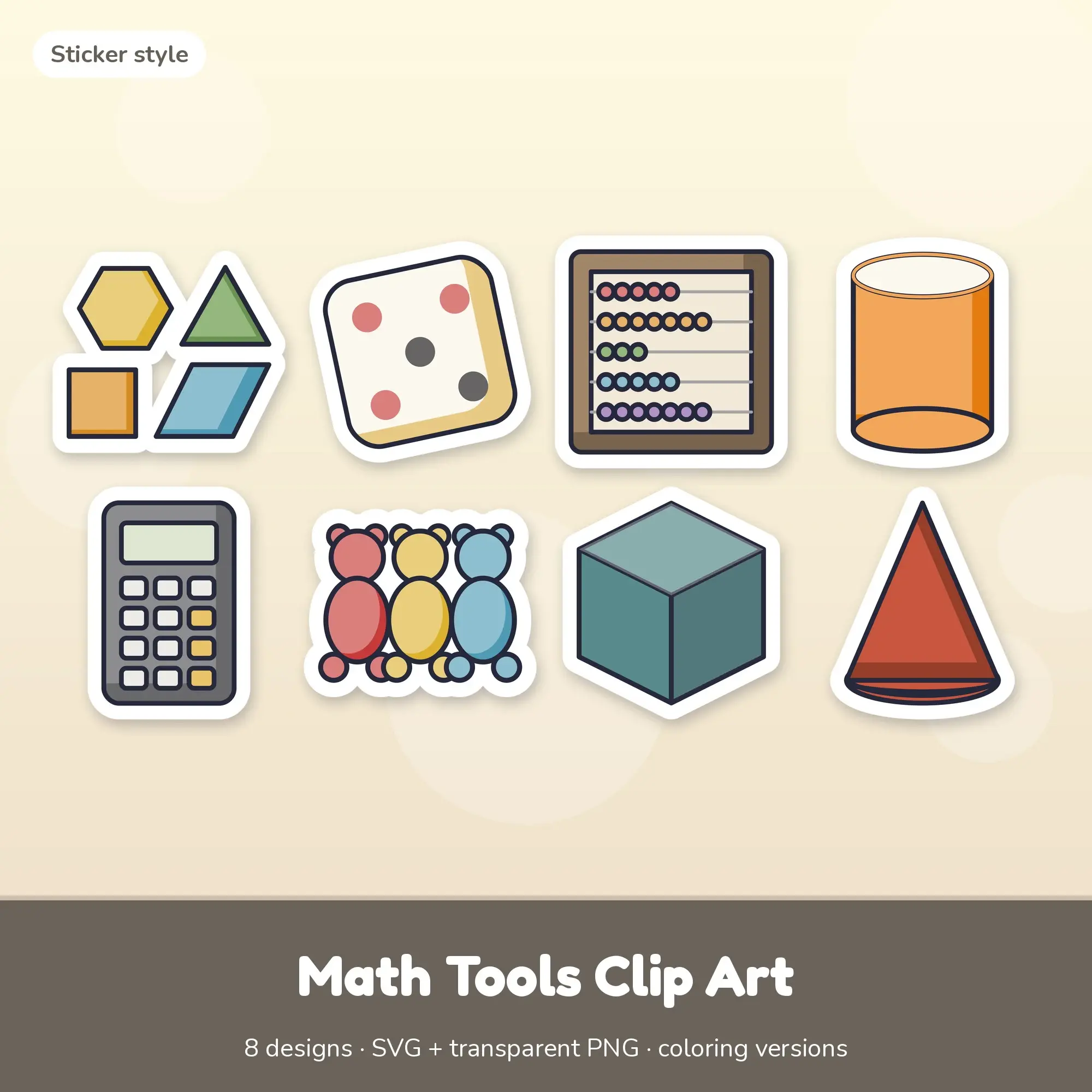 8 Math Tools Clip Art Vectors - Pattern Blocks, Dice, Abacus preview