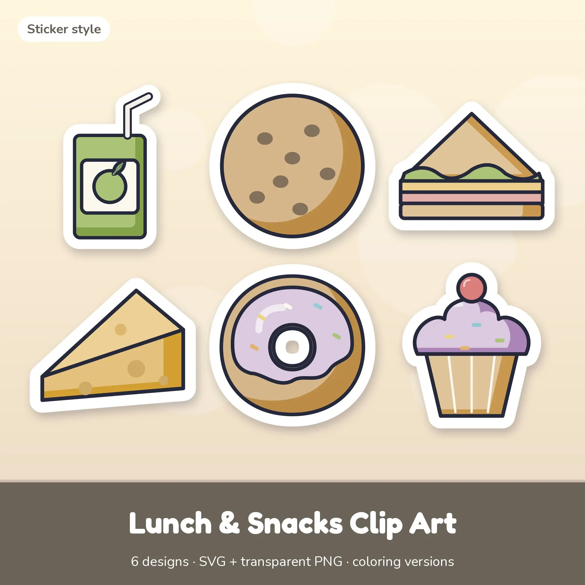 Lunch & Snacks Clip Art SVG & PNG - Juice Box, Cookie & More (Sticker) preview