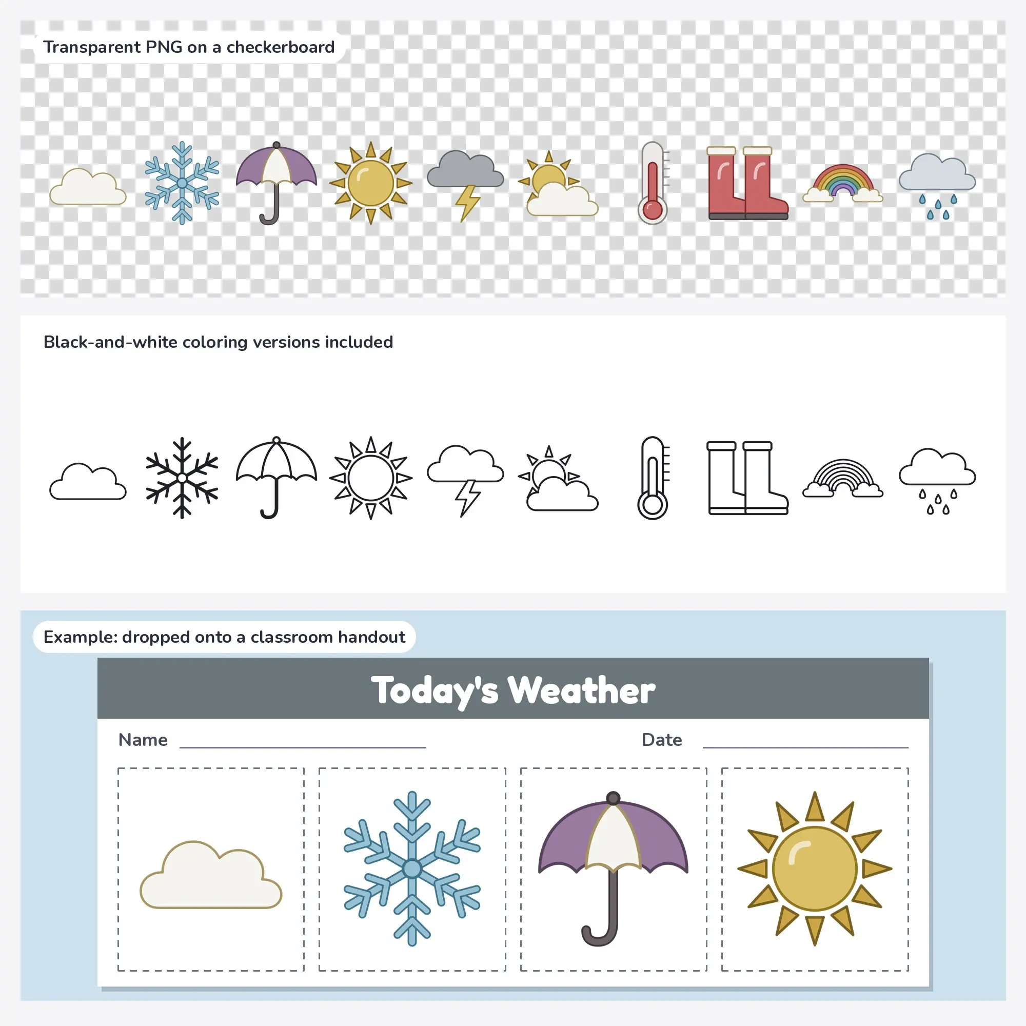 Soft Line Weather Clipart Set: 10 Vector Designs, SVG PNG, preview 2 of 2