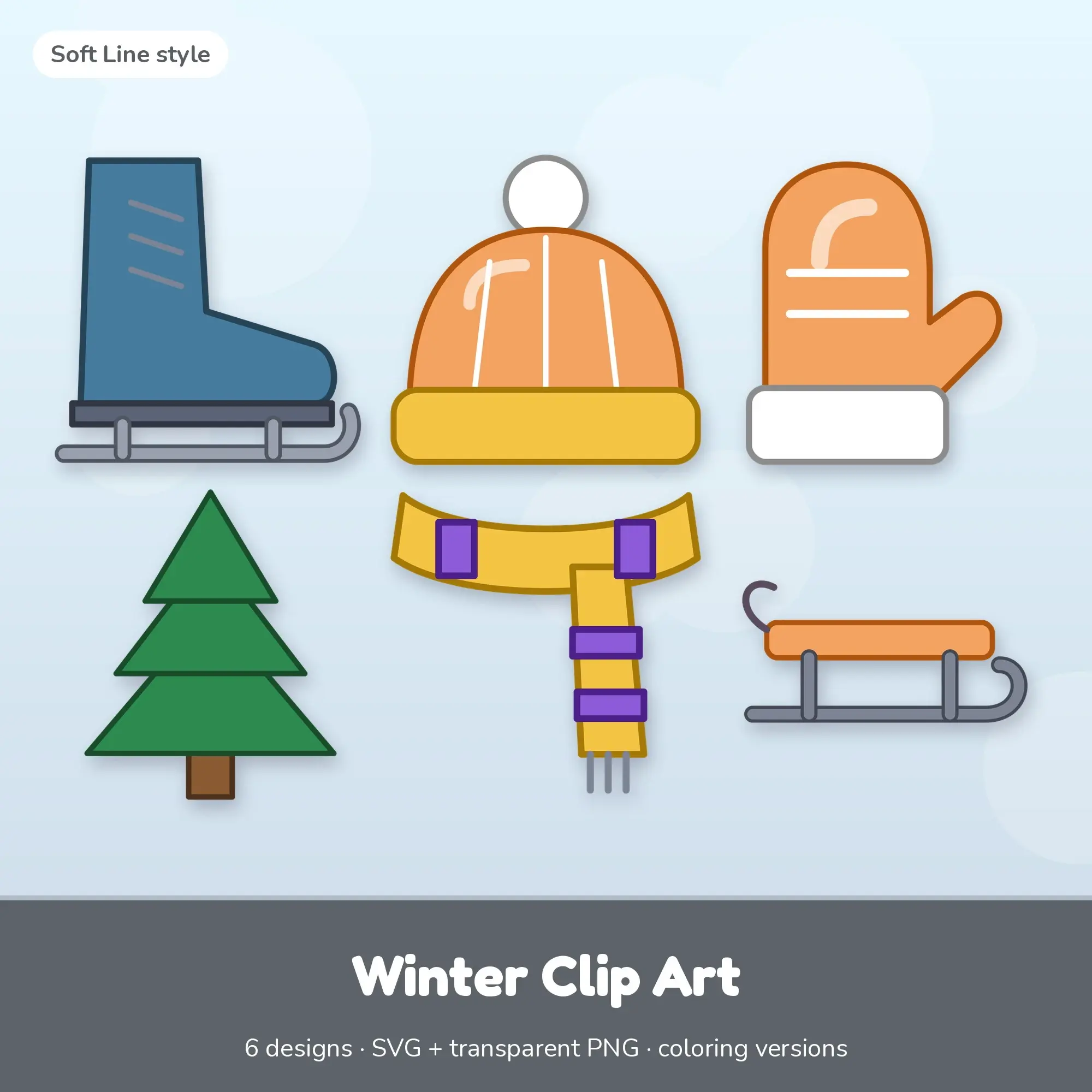 Winter Vector Clipart Bundle: Ice Skate, Beanie Hat + 4 More preview