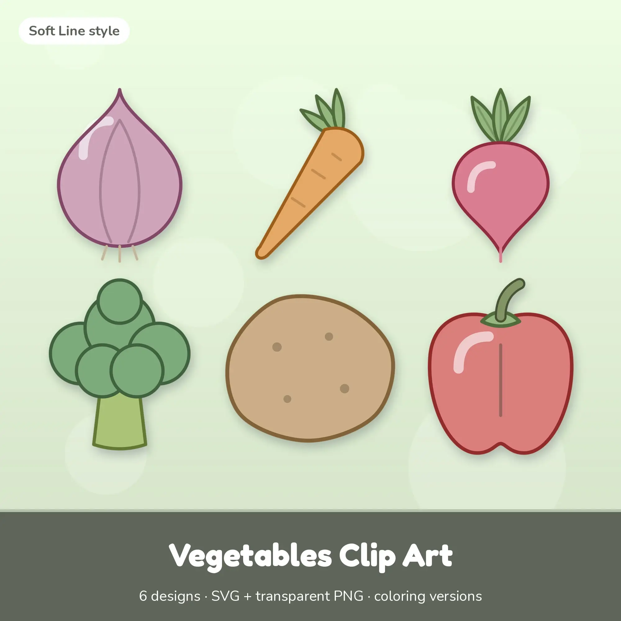 Vegetables Vector Clipart Bundle: Onion, Carrot + 4 More preview