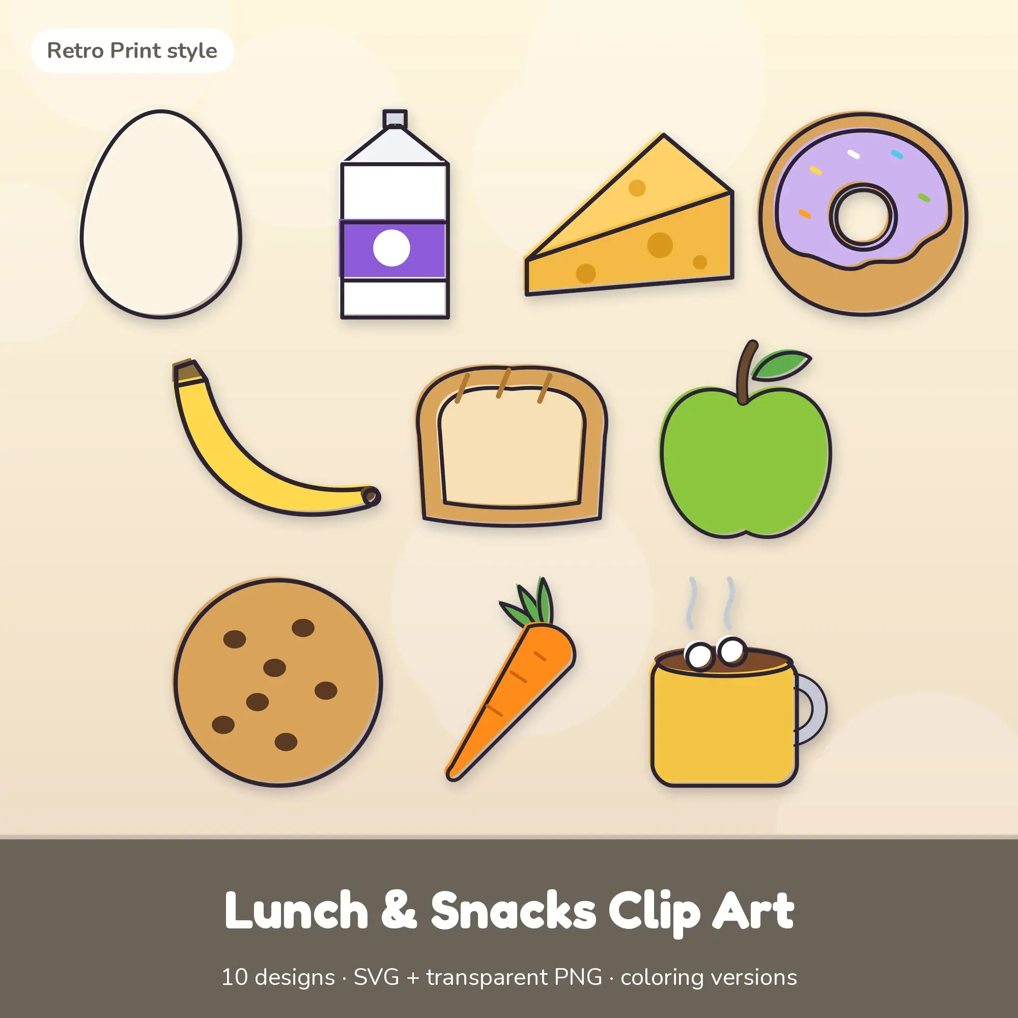 10 Lunch & Snacks Clip Art Vectors - Egg, Milk Carton, Cheese Wedge preview