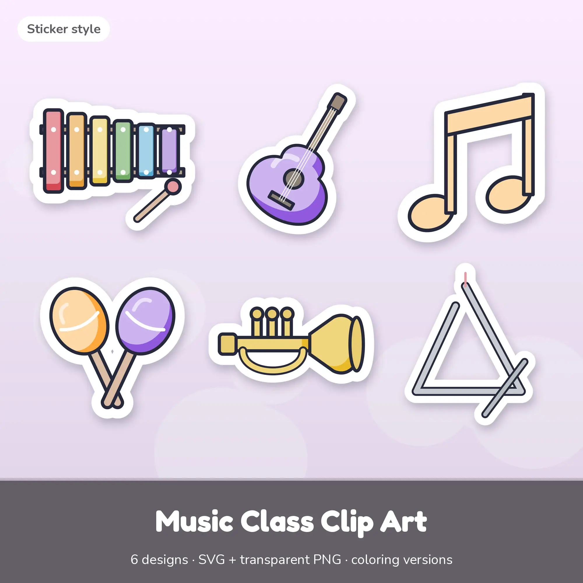 Music Class Vector Clipart Bundle: Xylophone, Guitar + 4 More preview