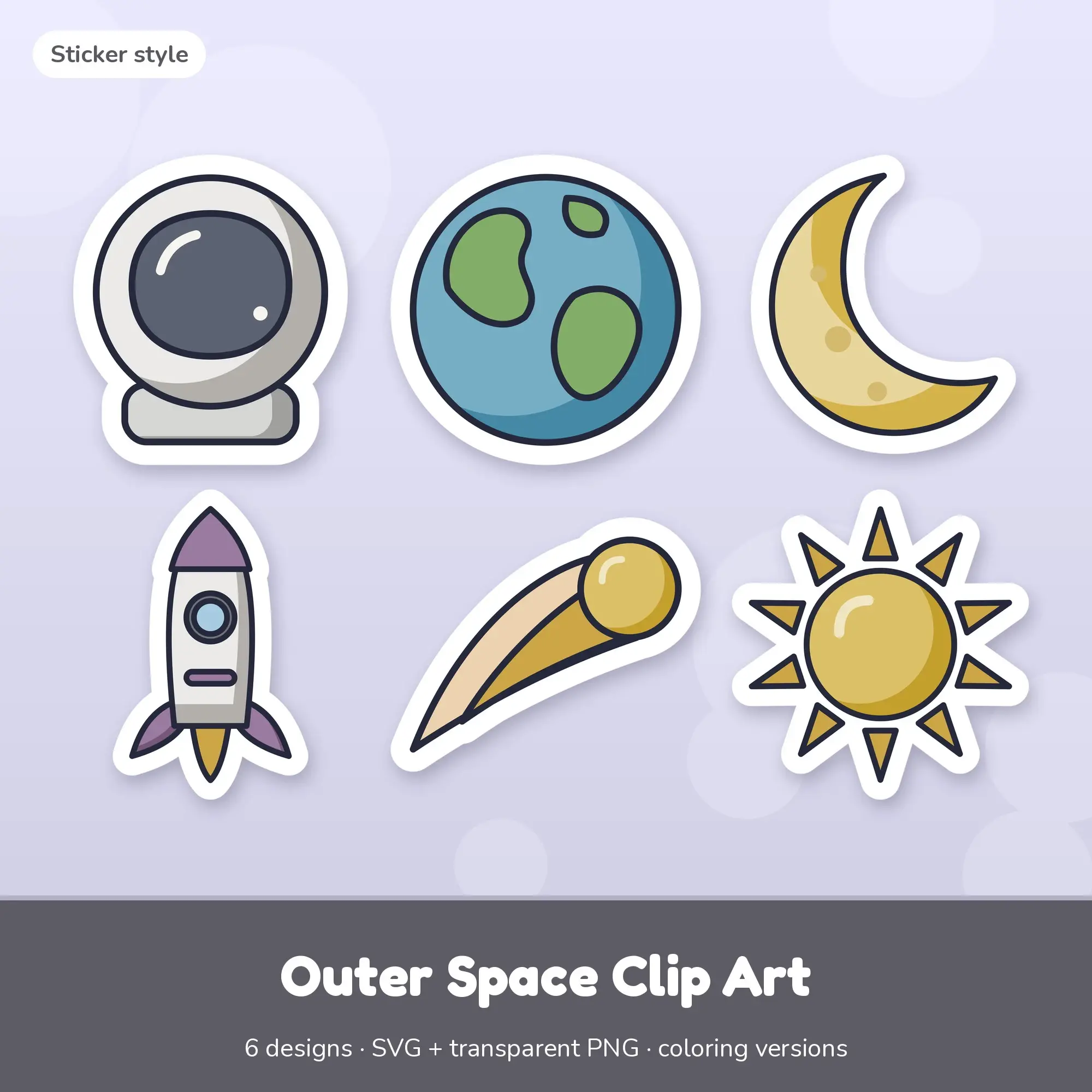 6 Outer Space Clip Art Vectors - Astronaut Helmet, Earth, Moon preview
