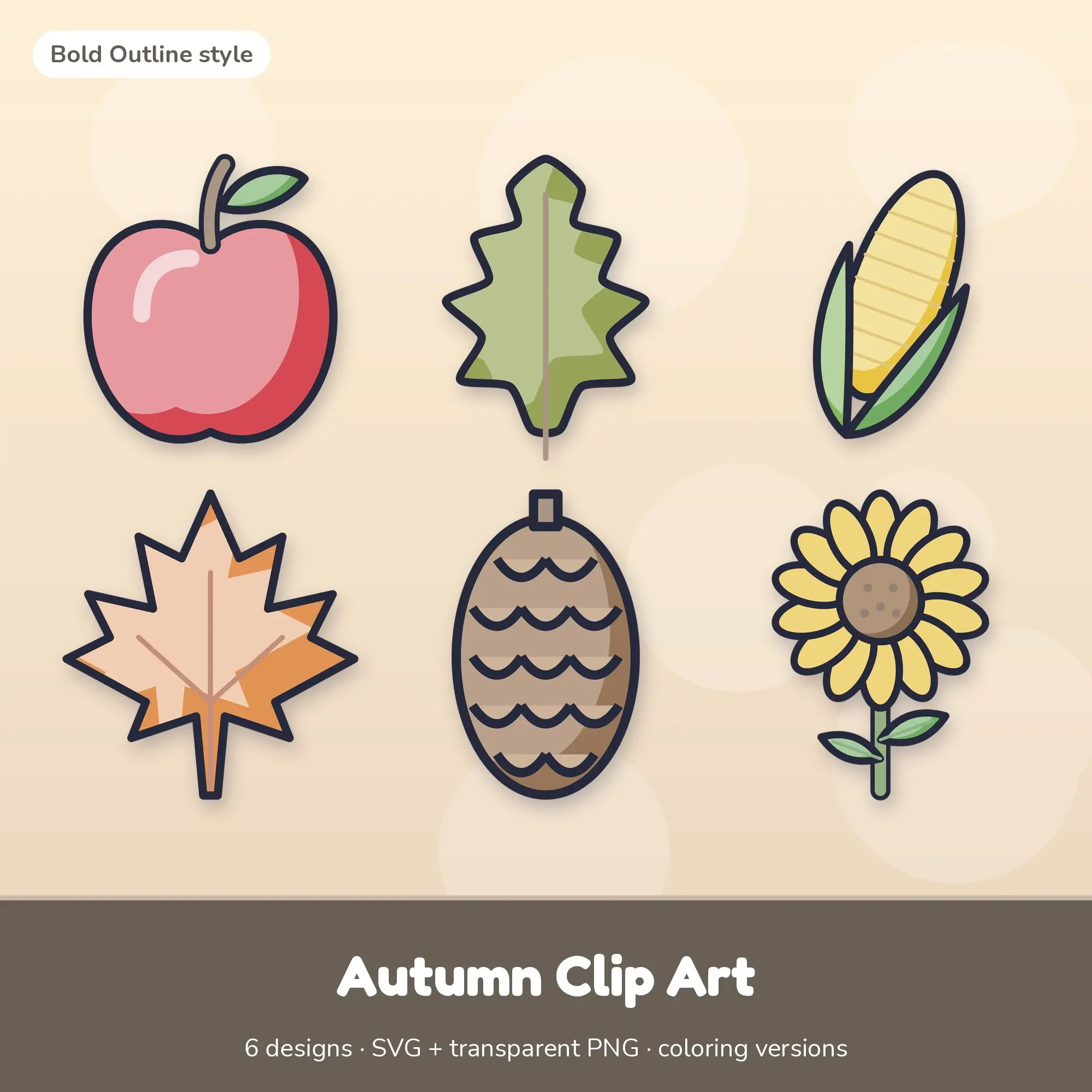 Soft Pastel Autumn Clip Art - 6 SVG + PNG Designs preview