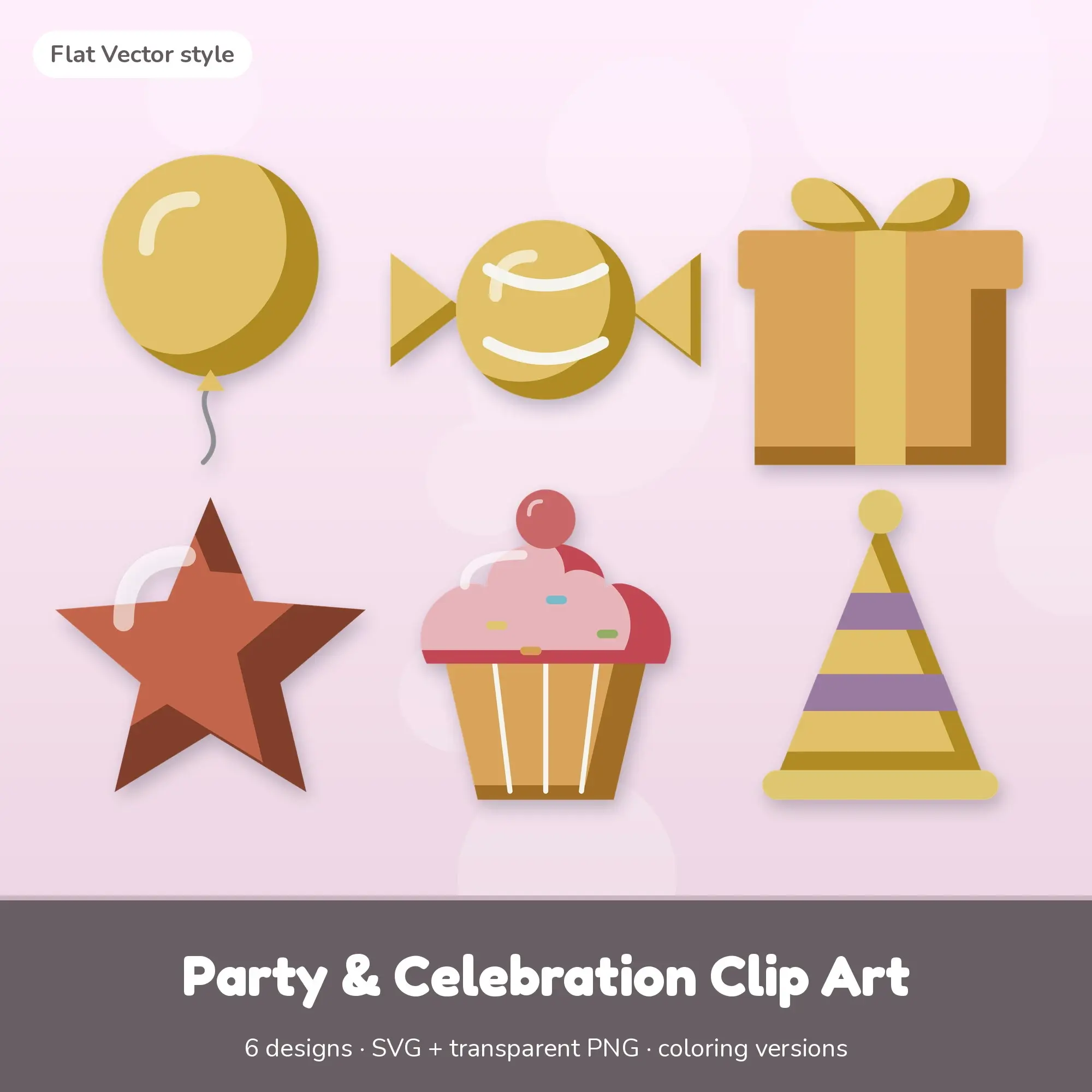 Party & Celebration Vector Clipart Bundle: Balloon, Candy + 4 More, preview 1 of 2