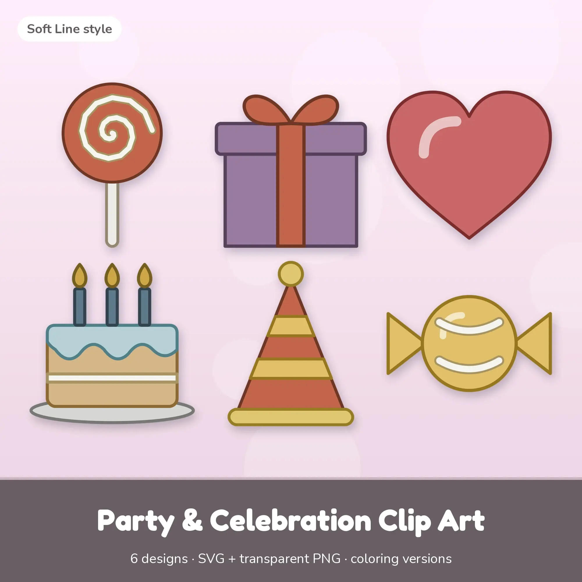 Party & Celebration Vector Clipart Bundle: Lollipop, Gift Box + 4 More preview