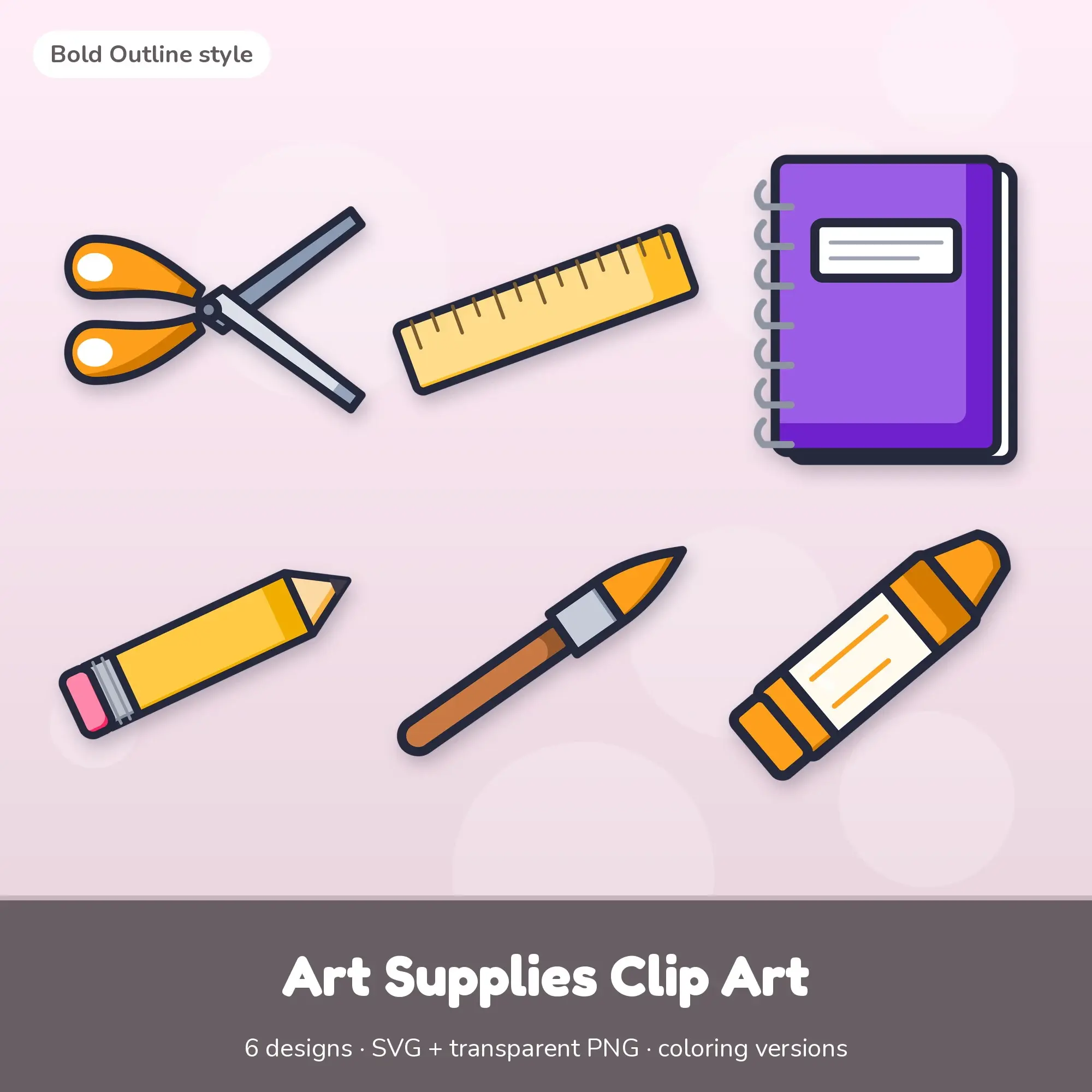 Art Supplies Vector Clipart Bundle: Scissors, Ruler + 4 More preview