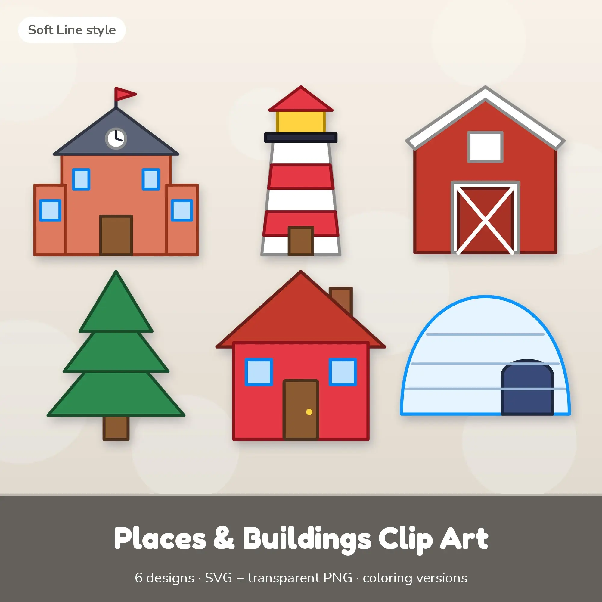 Classic Bright Soft Line Places & Buildings Clipart - 6 SVG and PNG preview