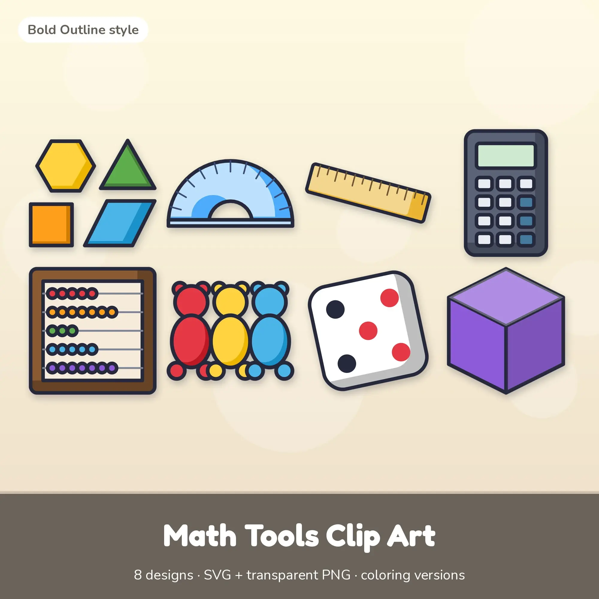 8 Math Tools Clip Art Vectors - Pattern Blocks, Protractor, Ruler preview