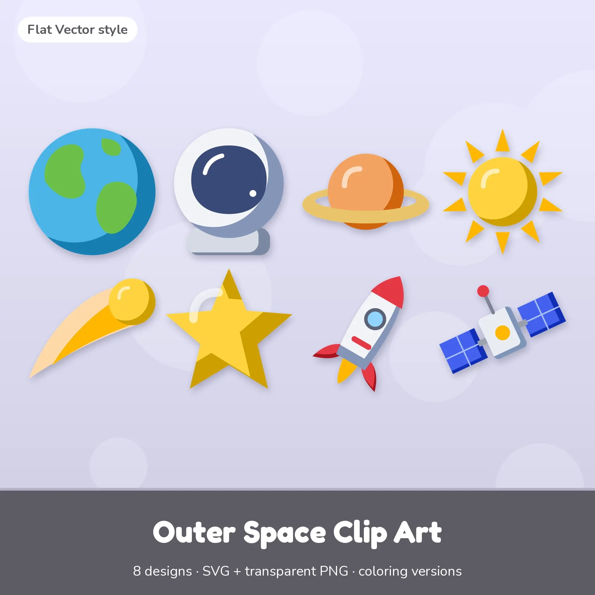 Classic Bright Outer Space Clip Art - 8 SVG + PNG Designs preview