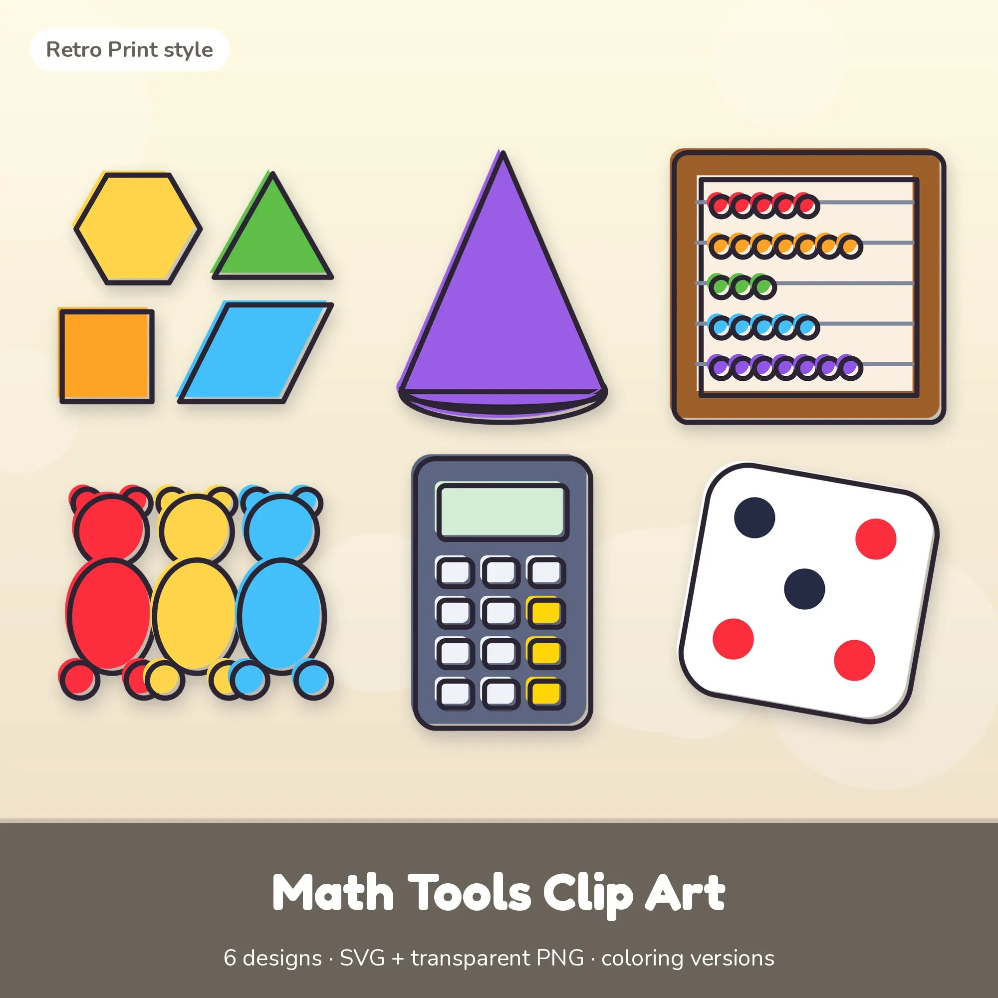 Vivid Pop Math Tools Clip Art - 6 SVG + PNG Designs preview