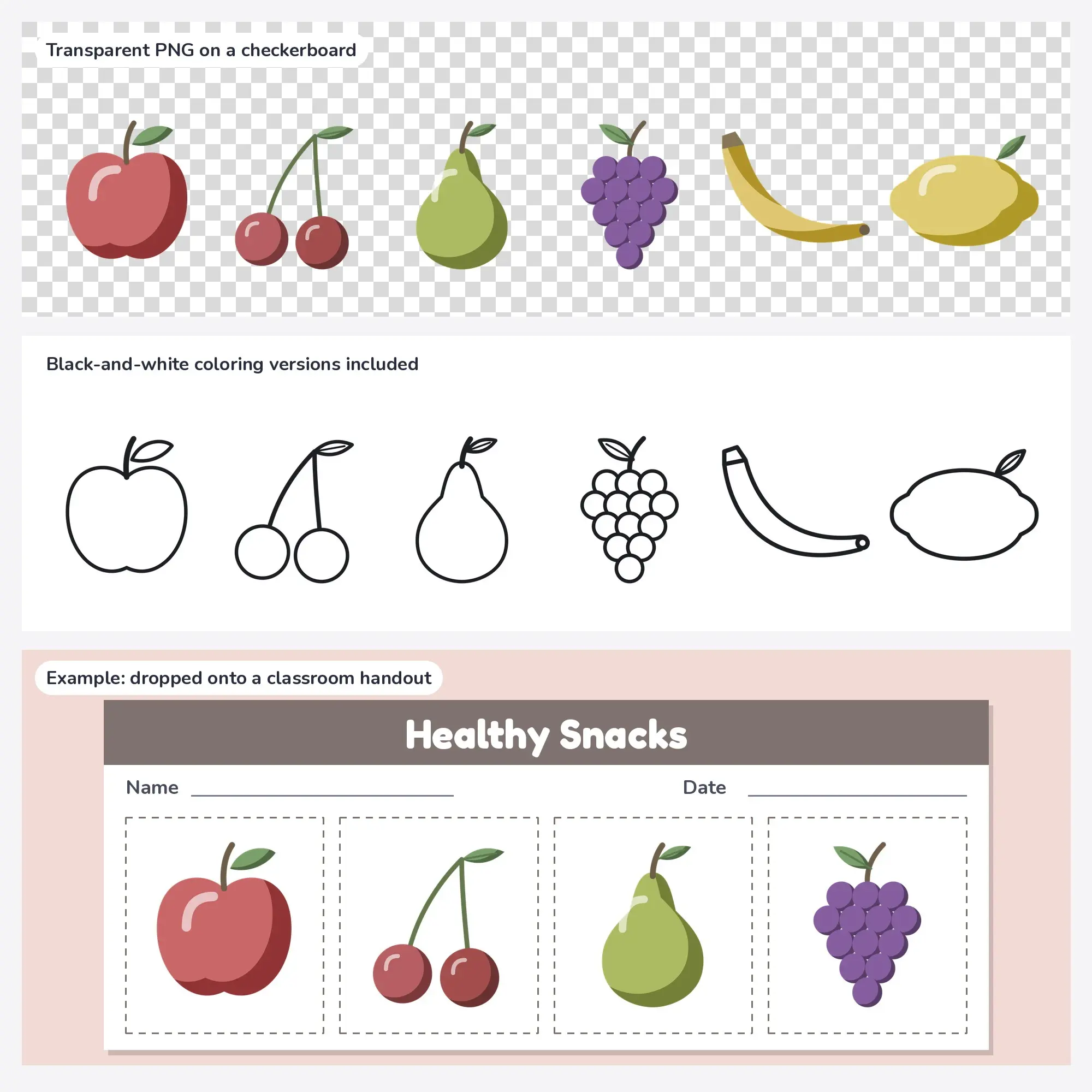 Fruit Clip Art SVG & PNG - Apple, Cherries & More (Flat Vector), preview 2 of 2