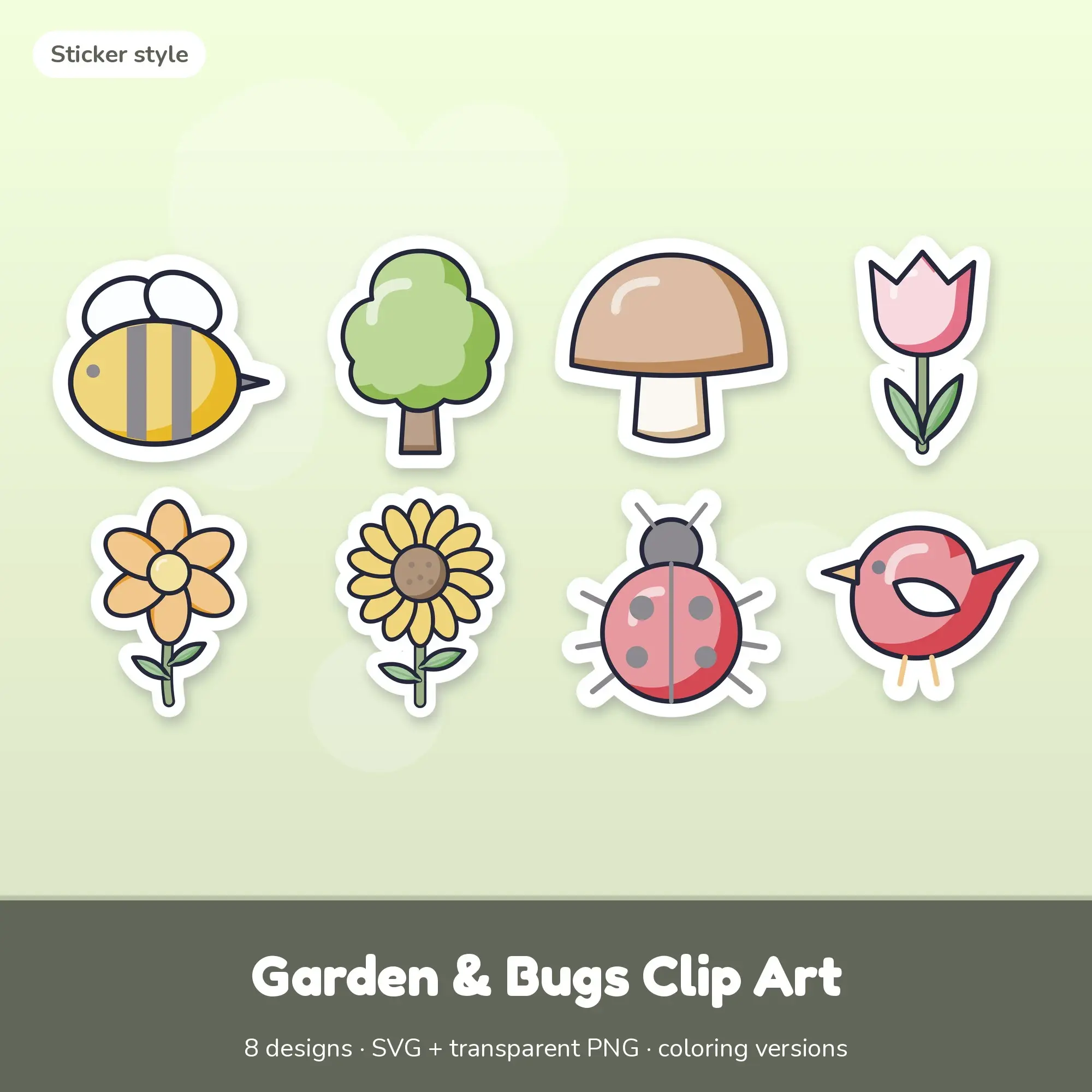 Bee & Tree Garden & Bugs Clip Art, Sticker SVG PNG Set preview