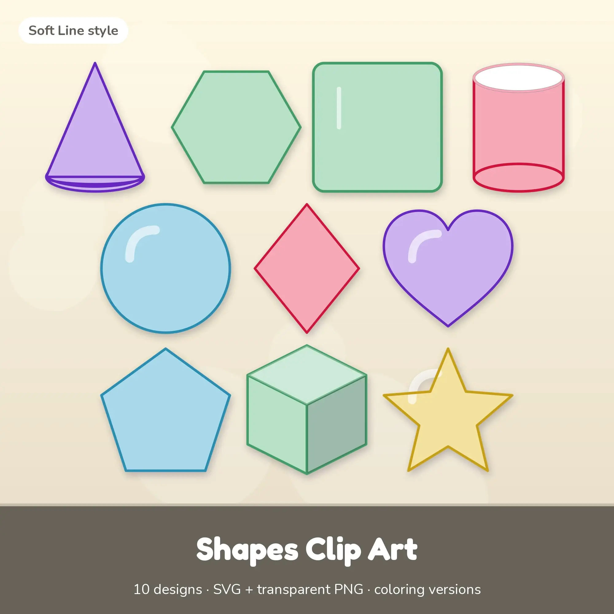 10 Shapes Clip Art Vectors - Cone, Hexagon, Square preview