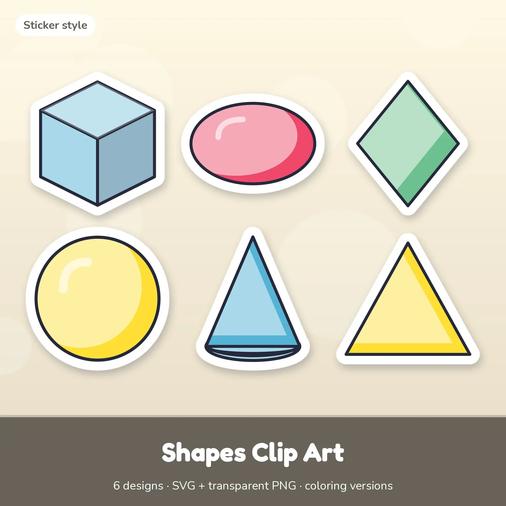 Cube & Oval Shapes Clip Art, Sticker SVG PNG Set preview