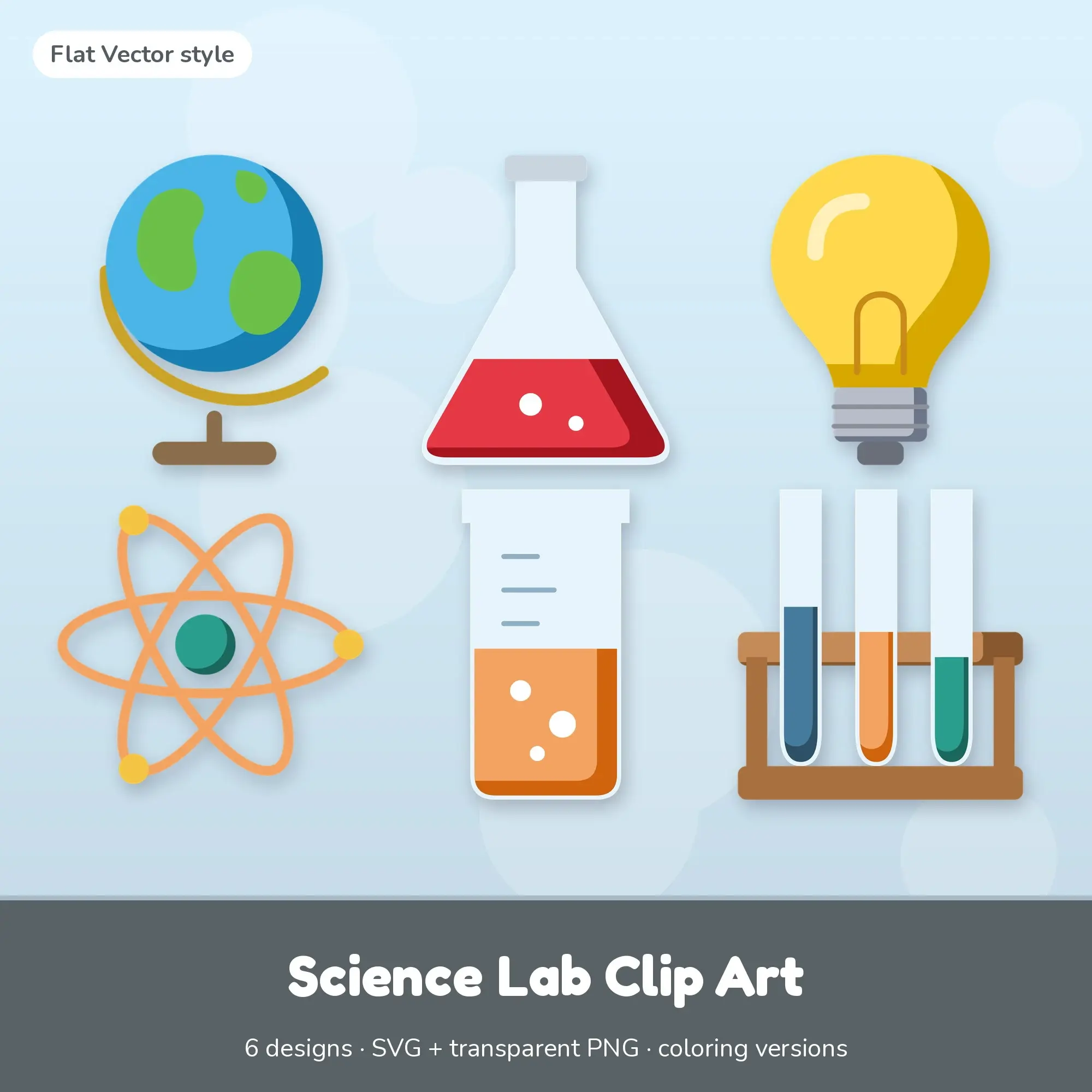 Classic Bright Flat Vector Science Lab Clipart - 6 SVG and PNG preview