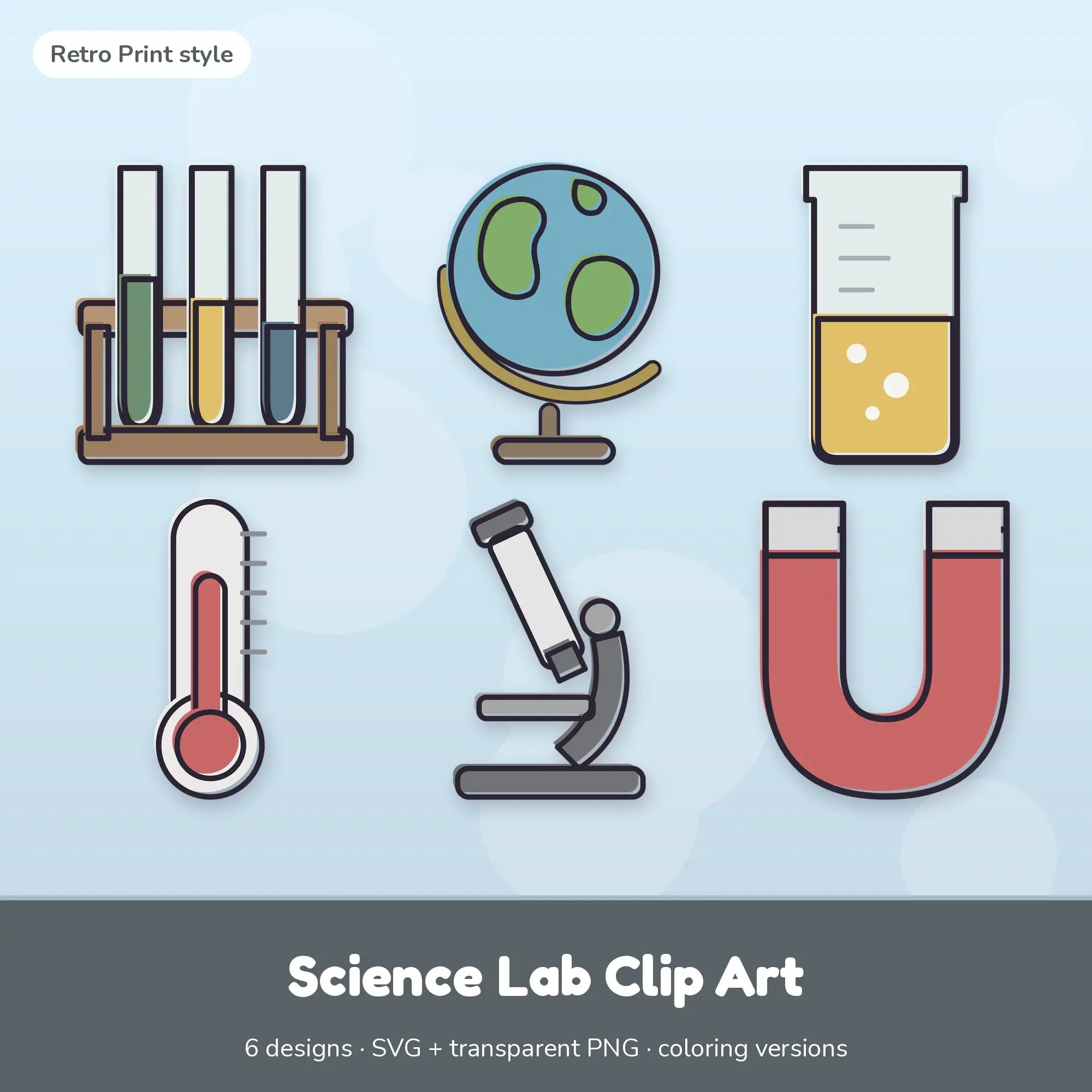 Science Lab Vector Clipart Bundle: Test Tubes, Globe + 4 More preview