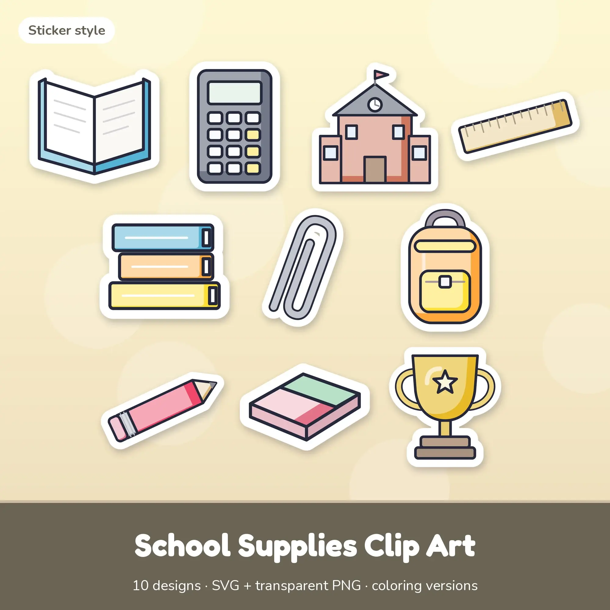 Book & Calculator School Supplies Clip Art, Sticker SVG PNG Set preview