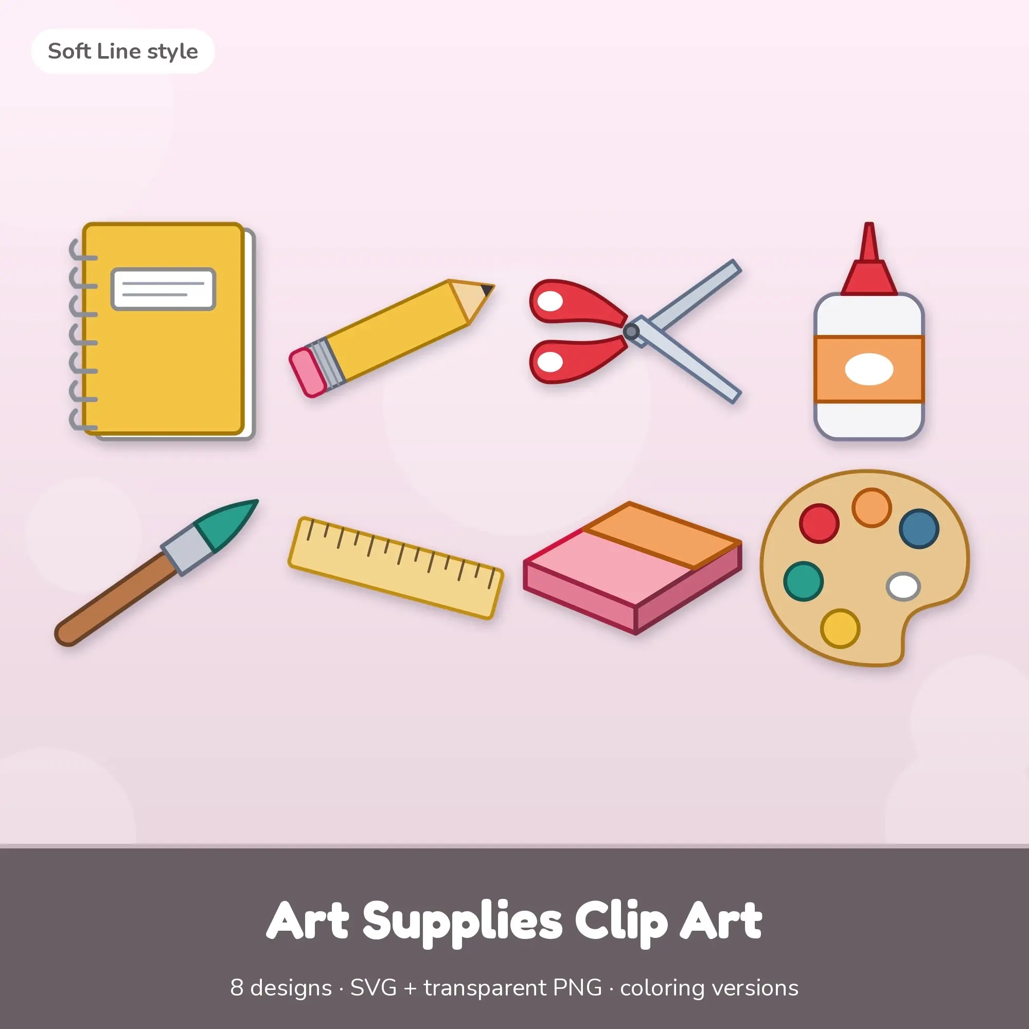 Classic Bright Soft Line Art Supplies Clipart - 8 SVG and PNG preview