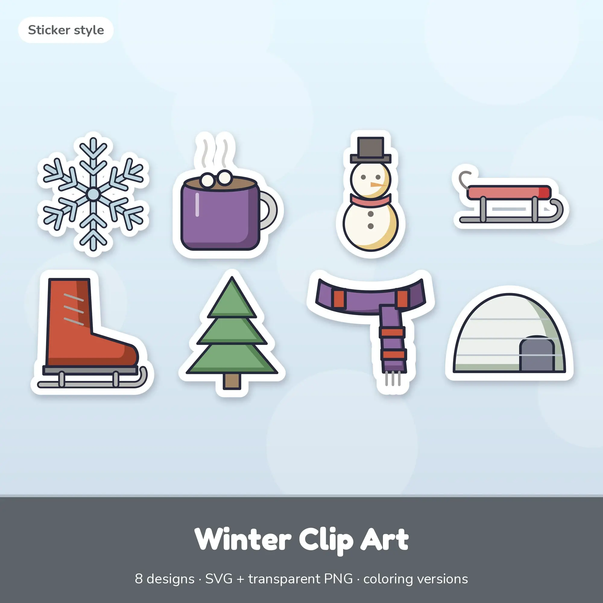 Snowflake & Hot Cocoa Winter Clip Art, Sticker SVG PNG Set preview